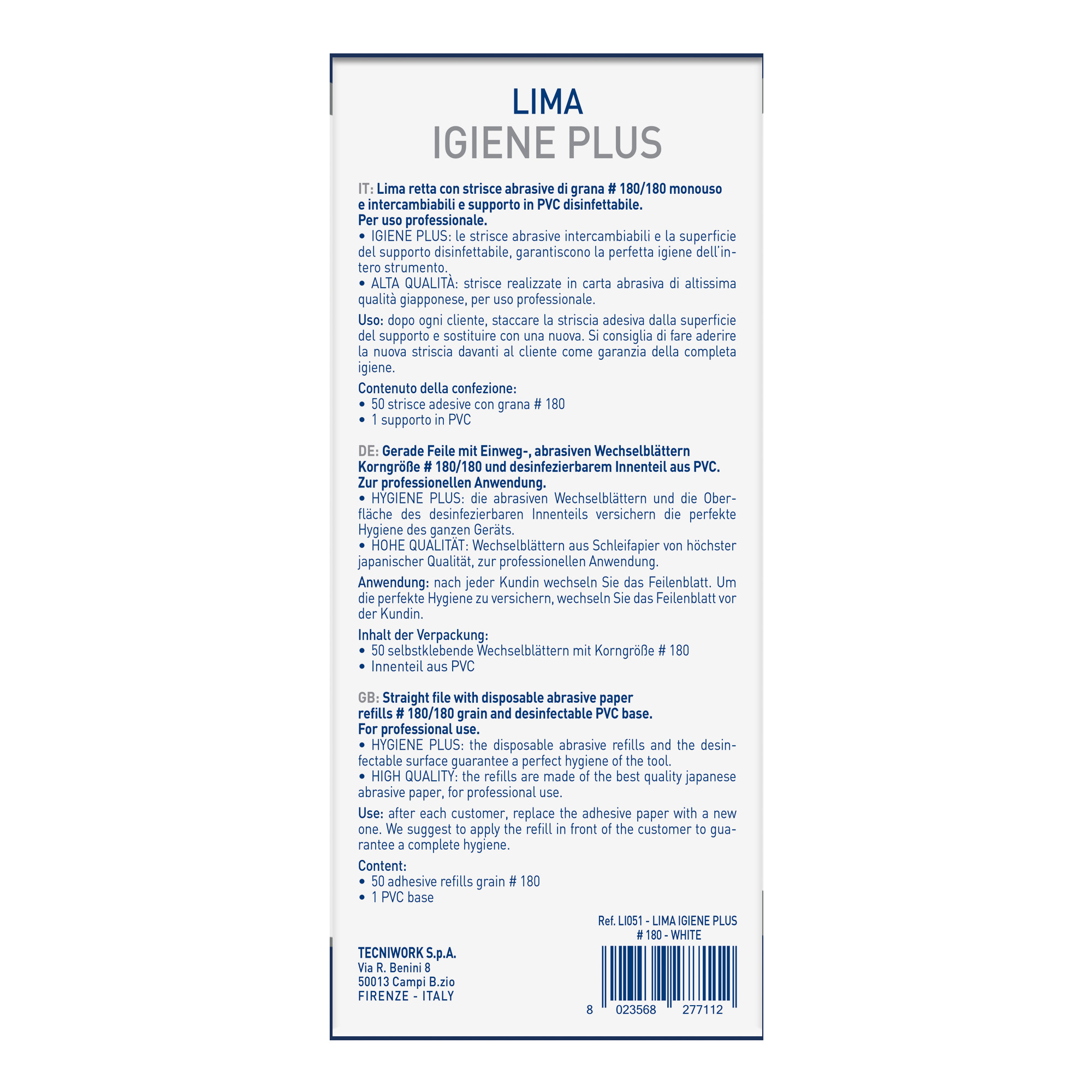 Lima professionale con ricambi abrasivi monouso grana 180 White 50 pz