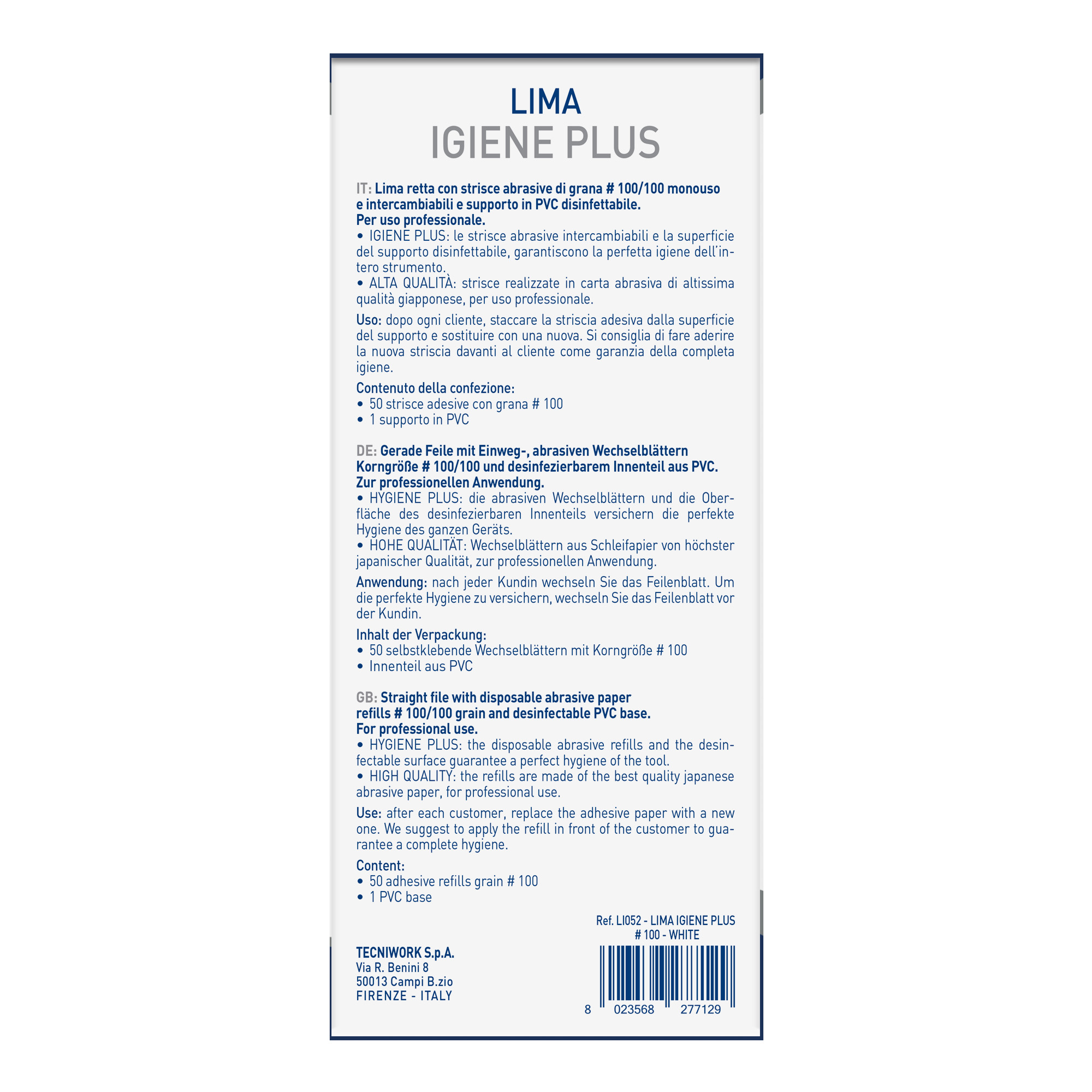 Lima professionale con ricambi abrasivi monouso grana 100 White 50 pz