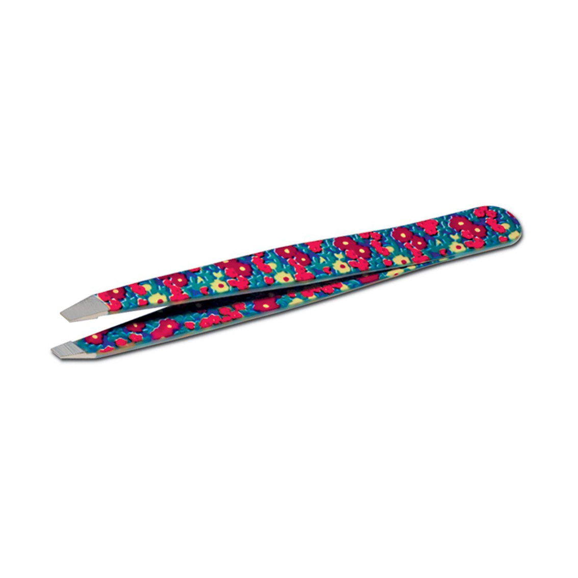 Flower Fantasy pince à épiler professionnelle pour sourcils avec pointe oblique rouge-bleu