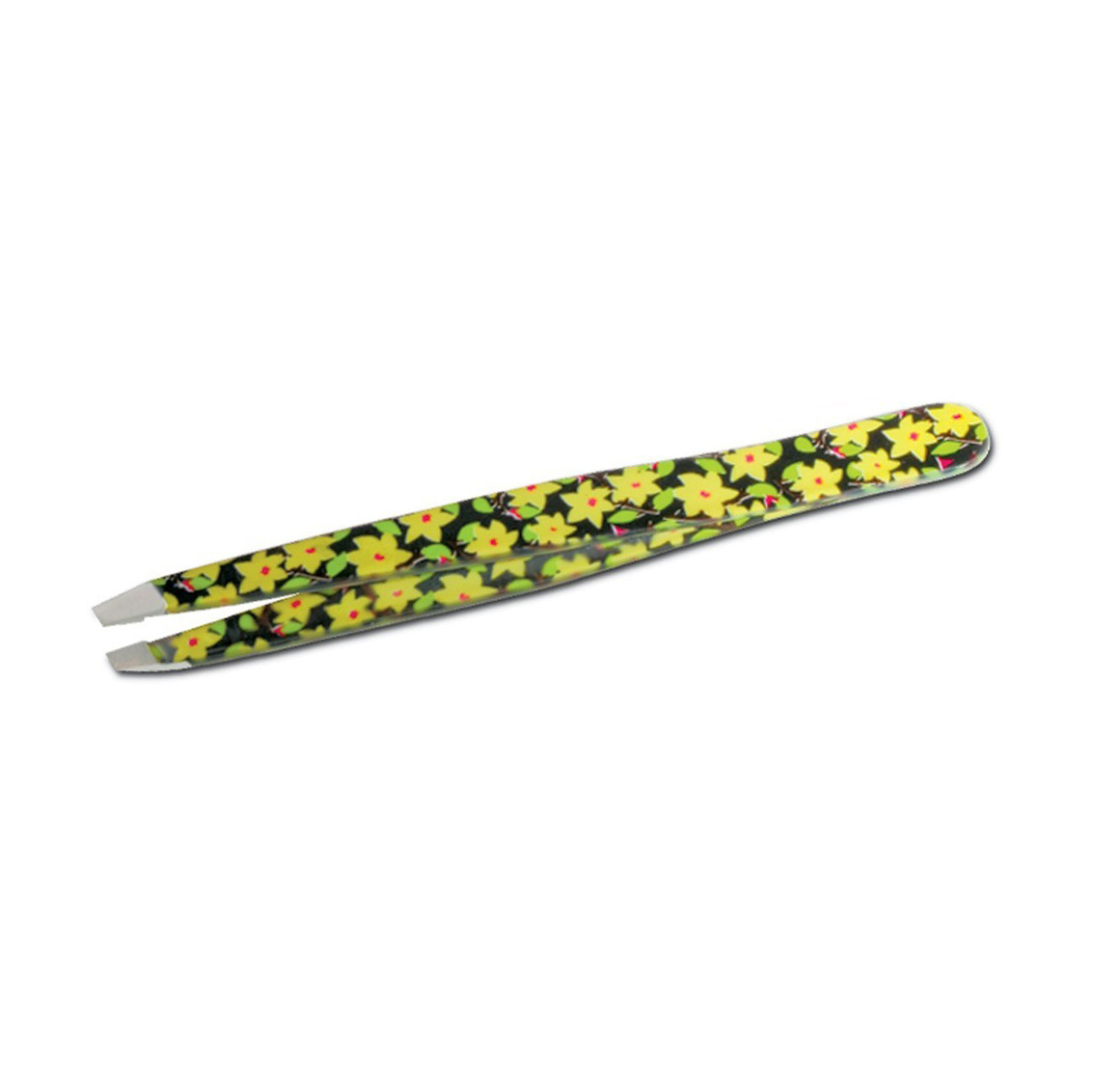 Flower Fantasy pince à épiler professionnelle pour sourcils avec pointe oblique jaune