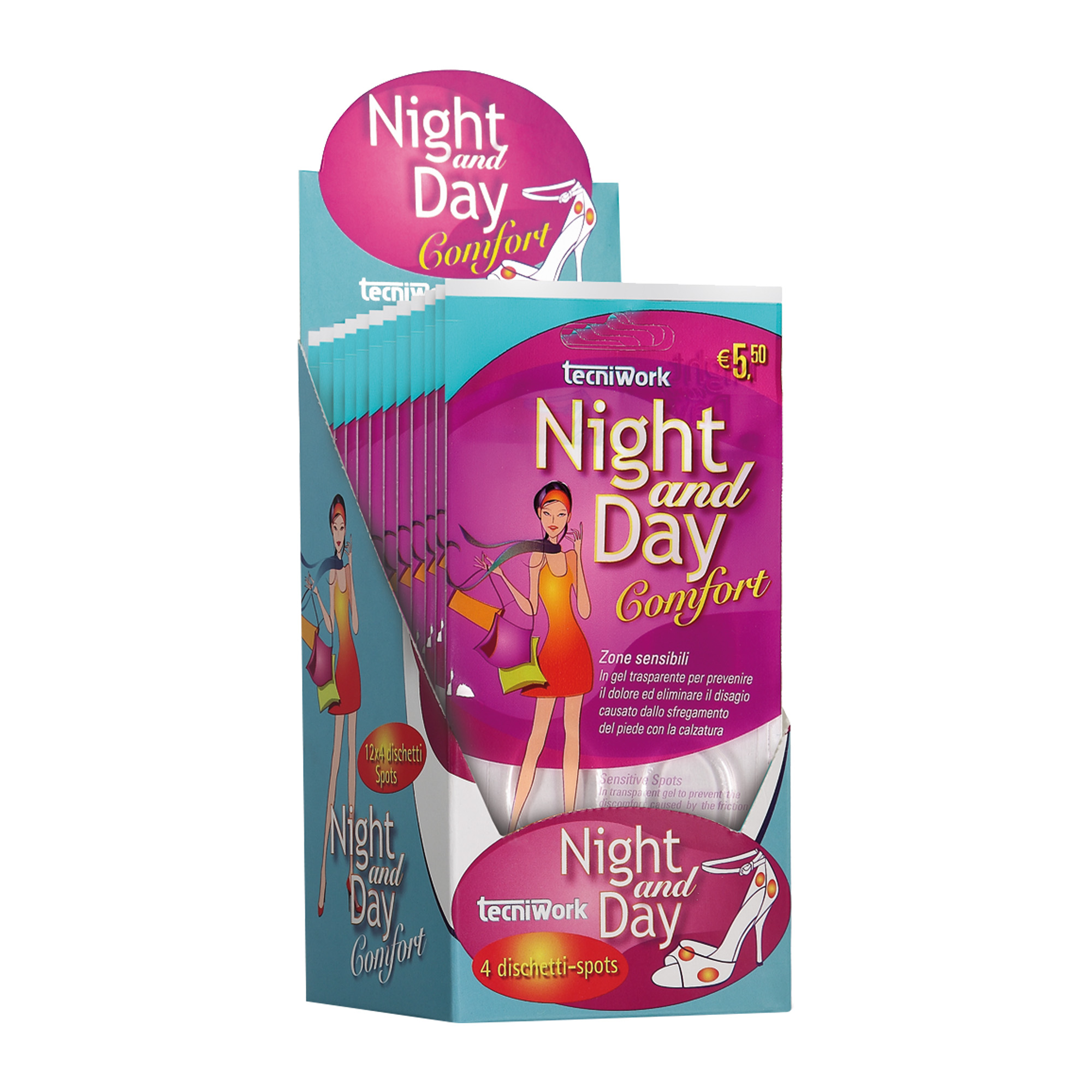 Invisible protection for sensitive areas of the foot Night and Day 12-pack dispenser