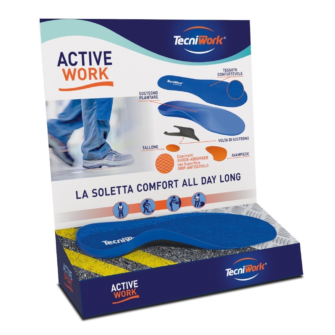 Tecniwork Active Work insoles ideal to be cut to size for work shoes  Touch-me display 10 pairs