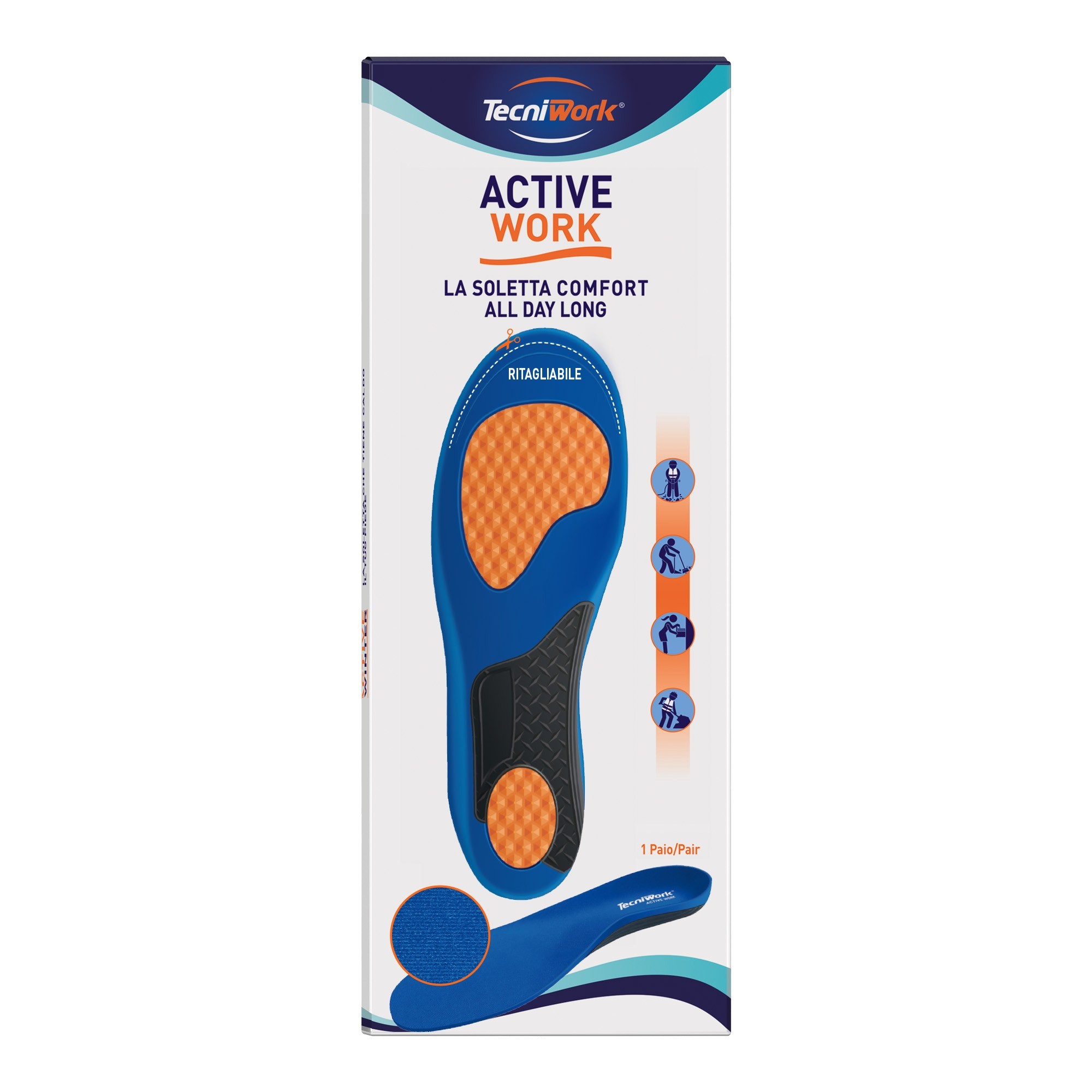 Tecniwork Active Work insoles ideal to be cut to size for work shoes  Touch-me display 10 pairs