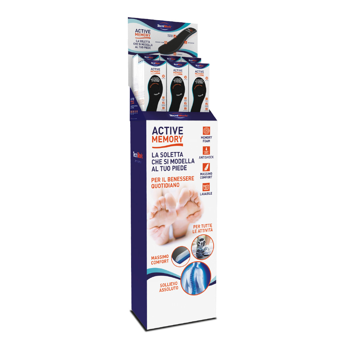 Solette con memory foam Active Memory Espositore con colonna da 40 paia