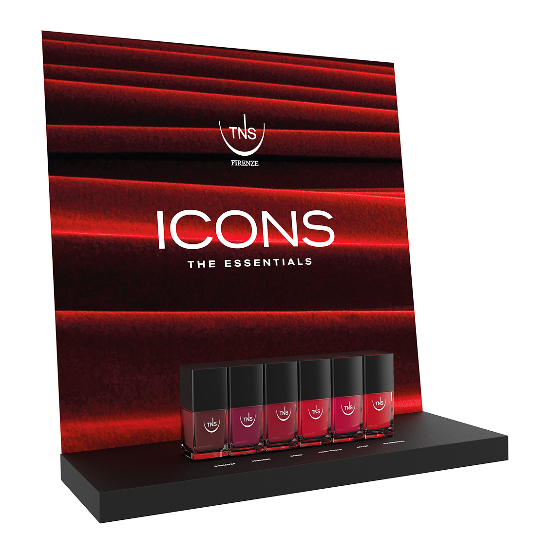 TNS Icons red nail polishes Display of 18 + 6 pieces