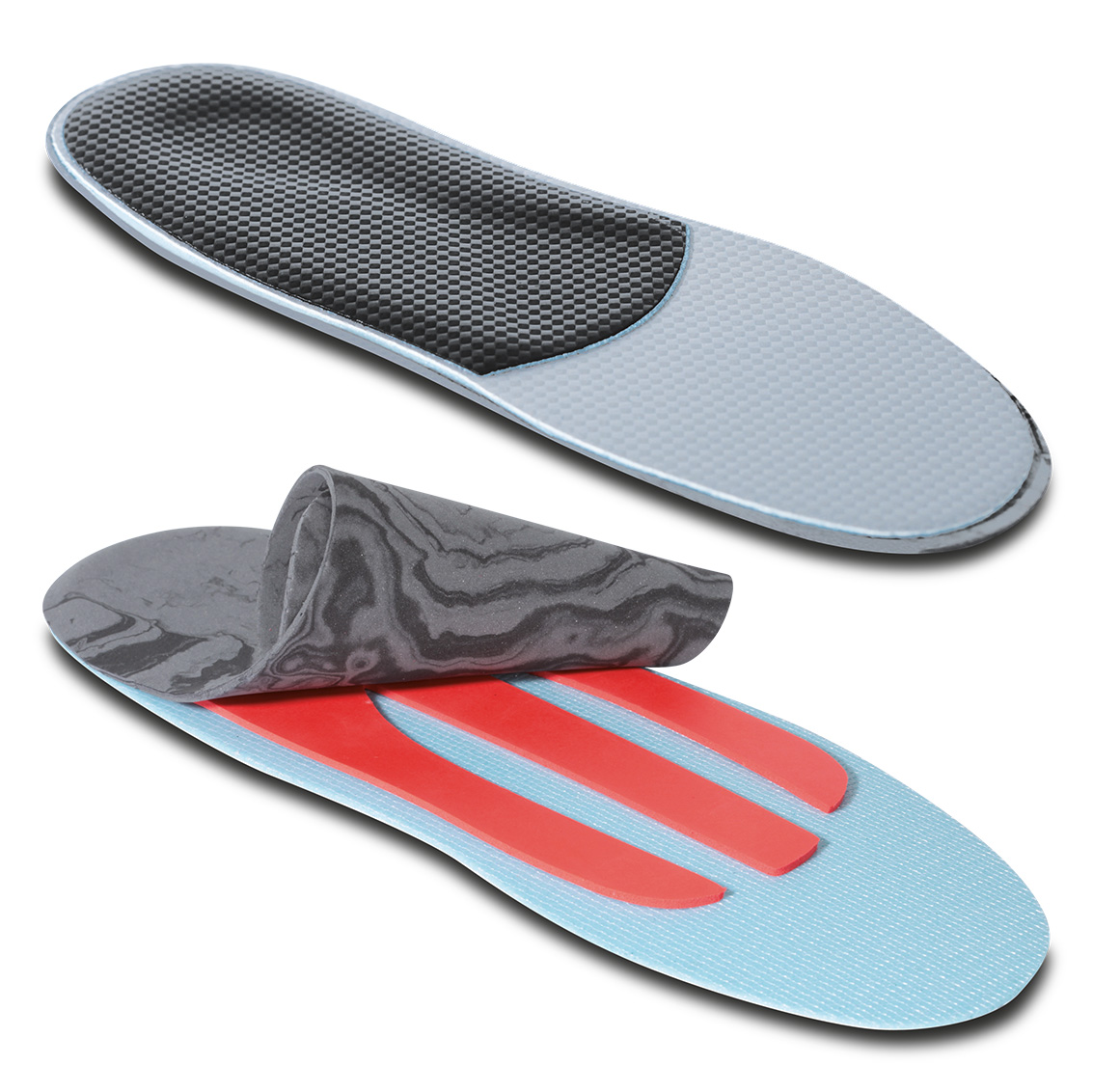 Semi-finished resin insoles for arch support to be heat-sealed and thermoformed