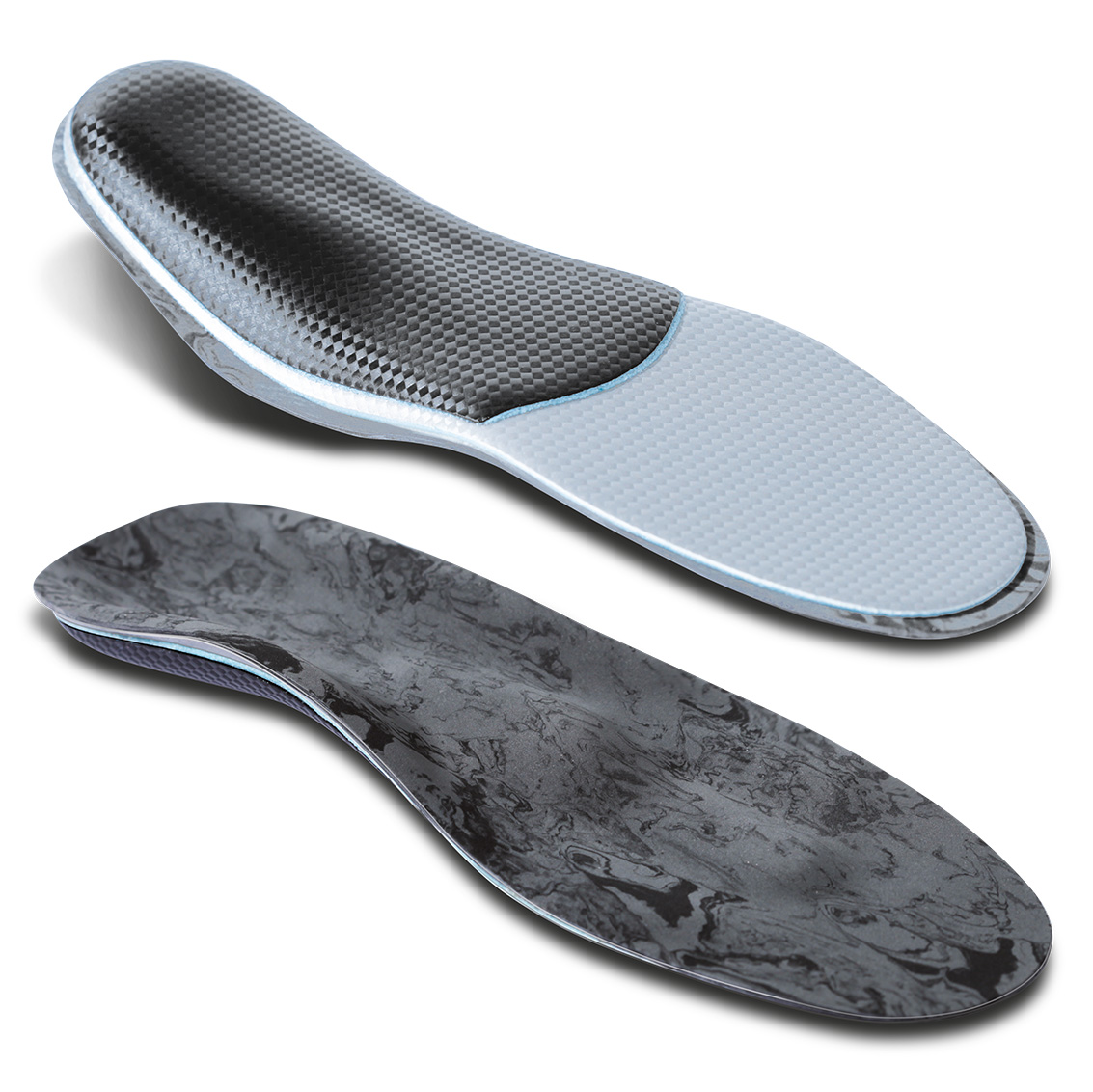 Semi-finished thermoformed resin insoles for foot arch