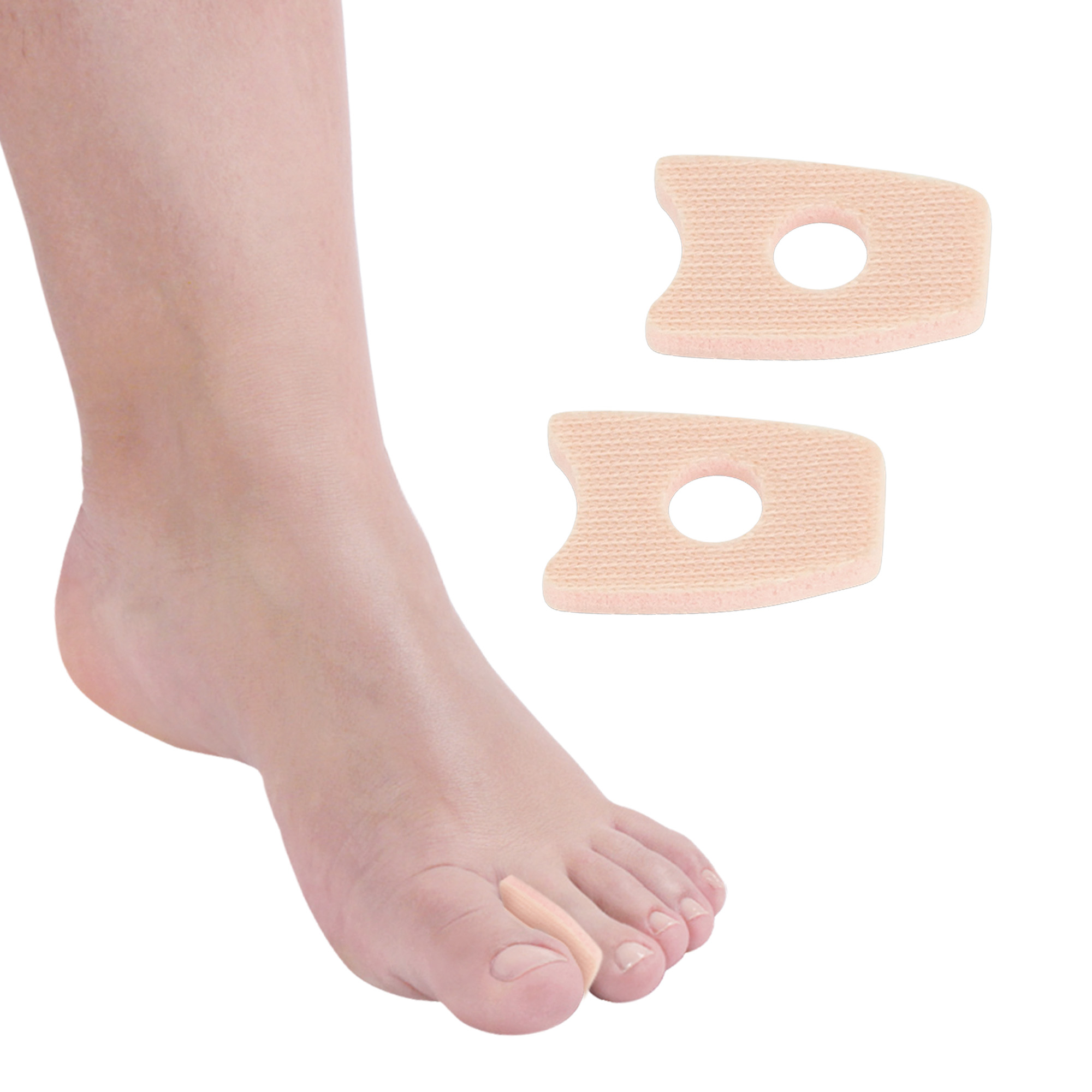 Protective latex toe pads with central hole