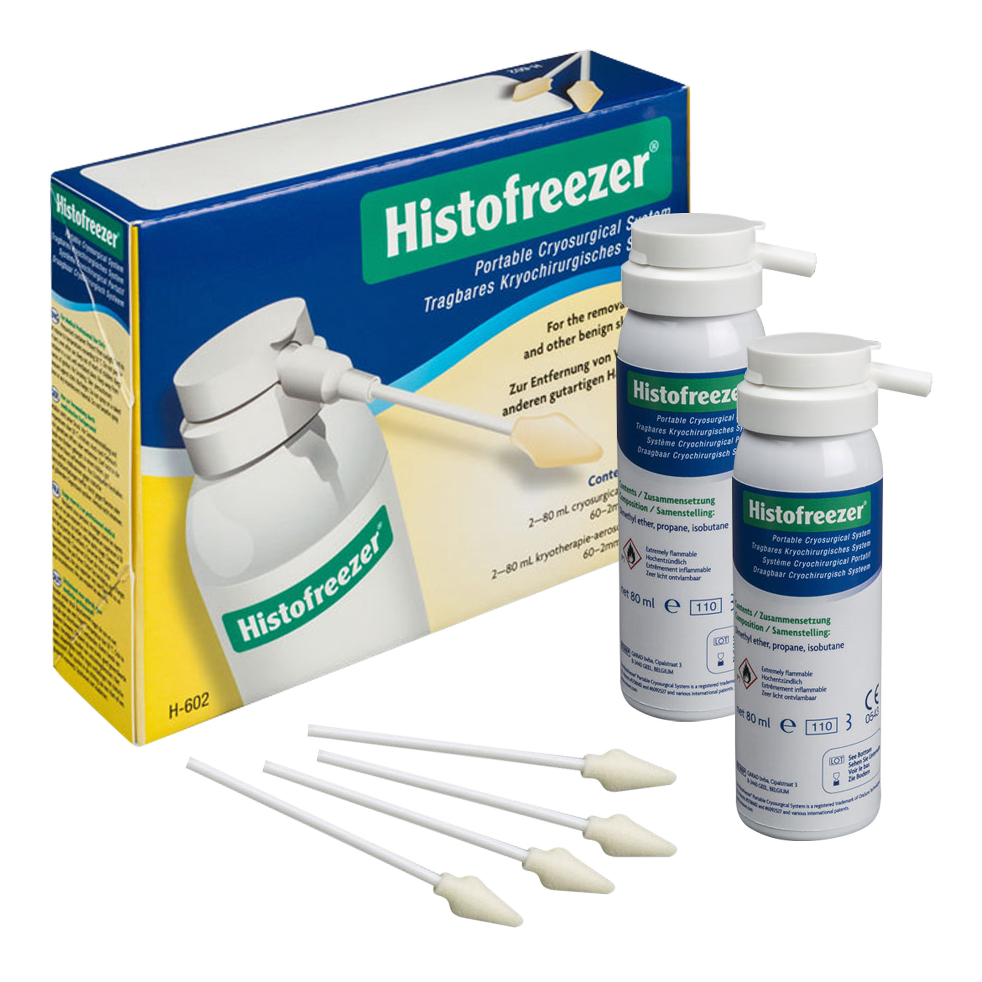 Histofreezer - Traitement des verrues plantaires par cryothérapie avec 2 flacons de 80 ml et 60 applicateurs jetables de 2 mm.