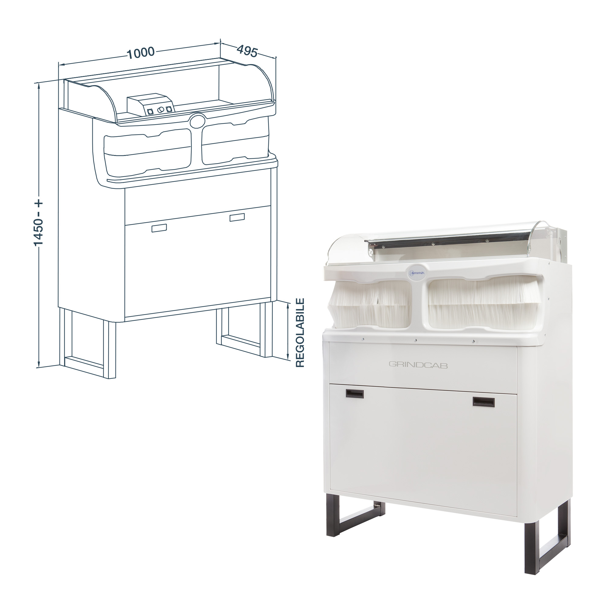 Digitale Reinigungsmaschine mit Schleifbox, LED-Licht und höhenverstellbarer Grindcab