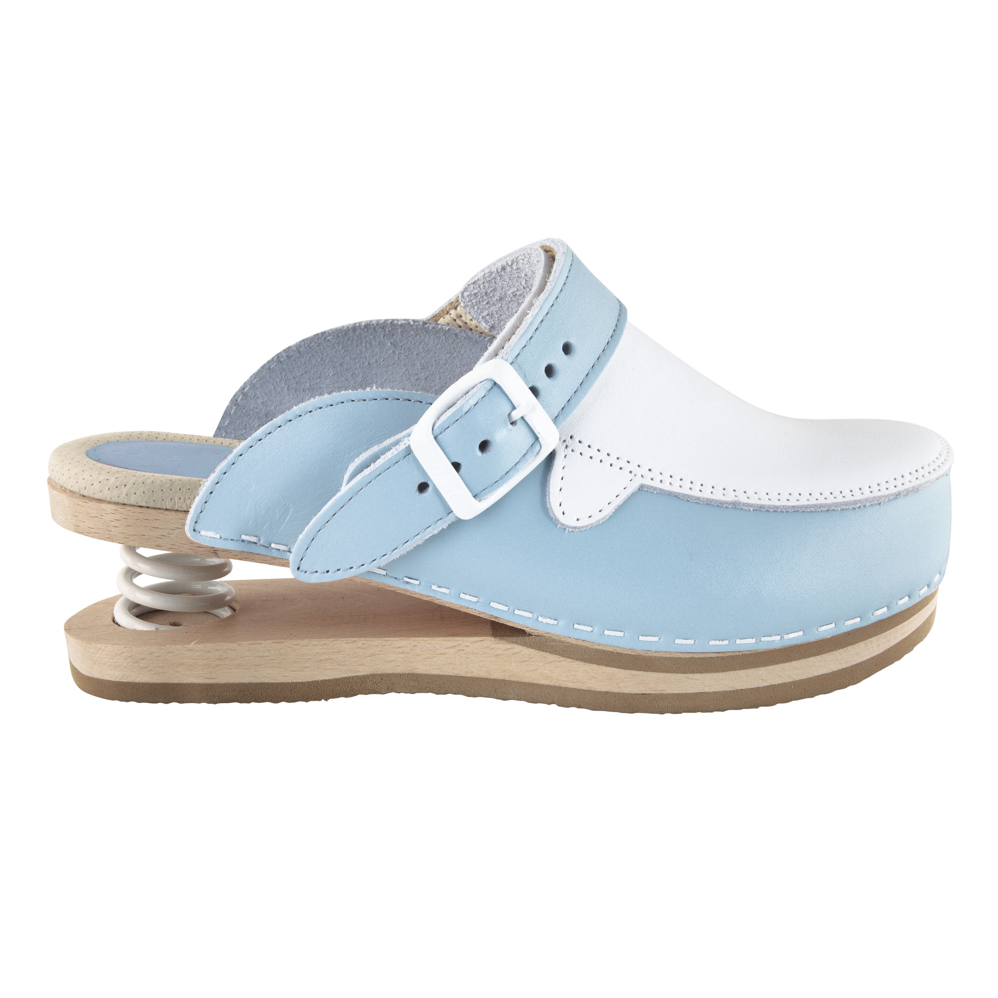 Relax Holzschuhe mit Feder geschlossen hellblau