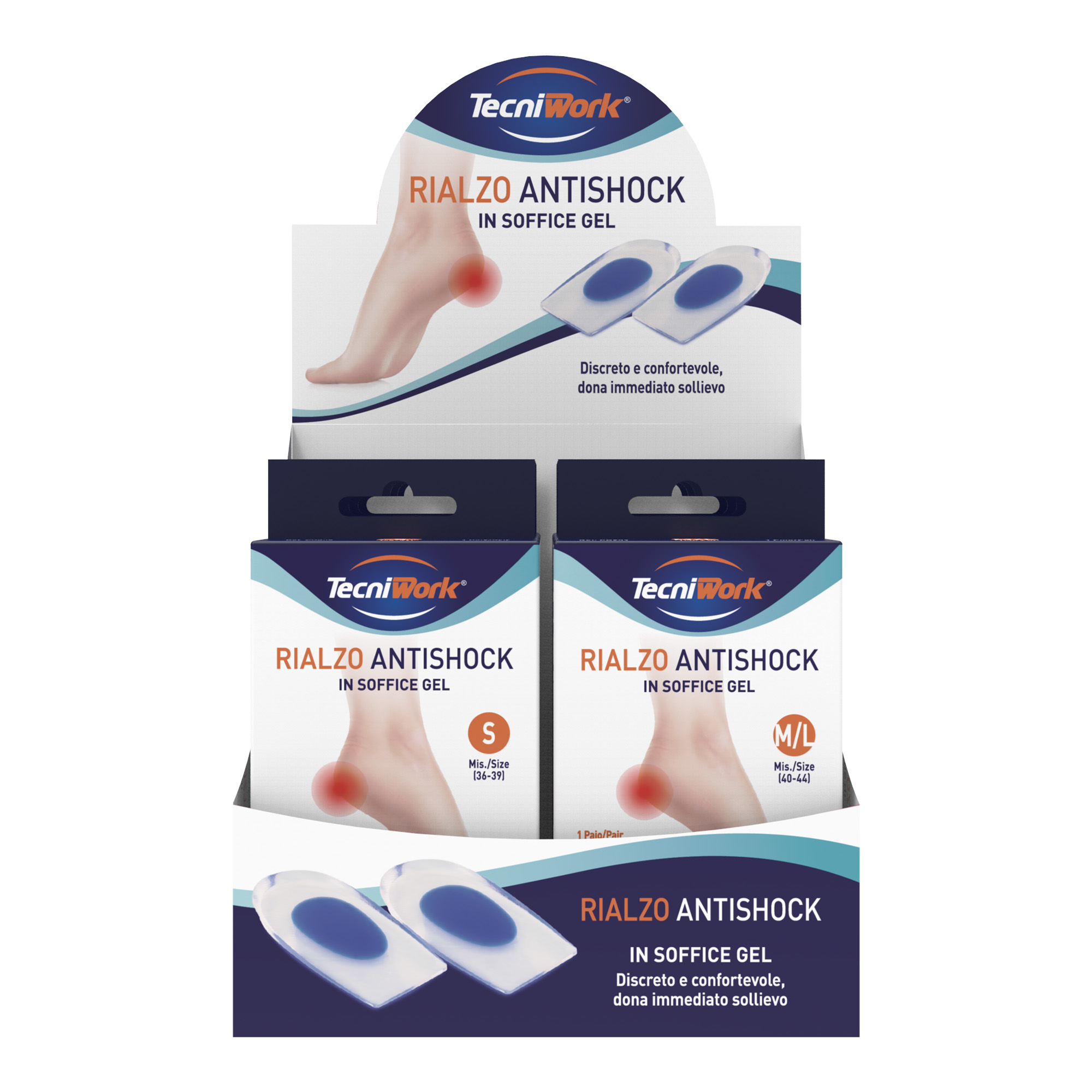 Tecniwork antishock heel cushion display of 8 pack