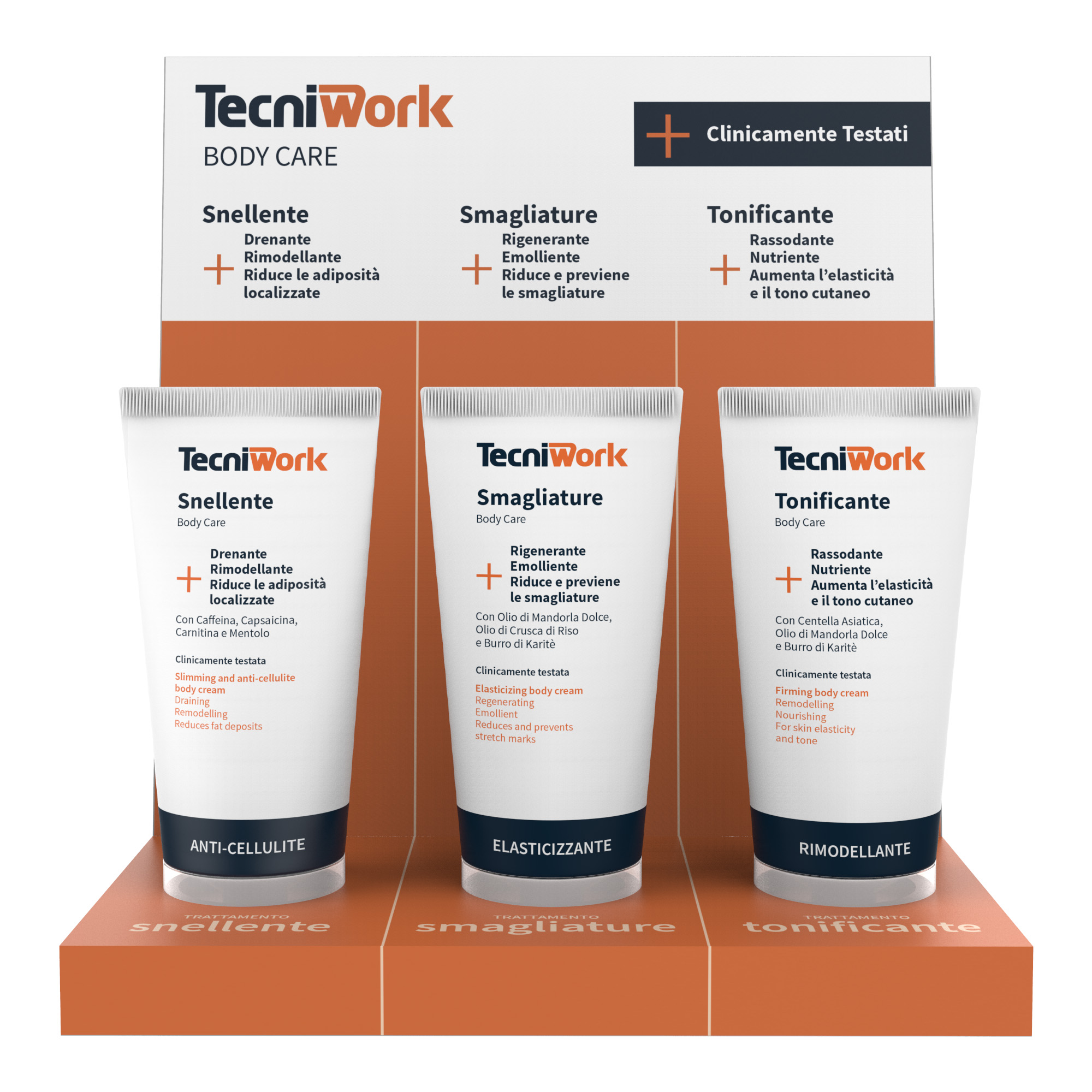 Trattamenti cosmetici creme corpo Tecniwork espositore 12 pz