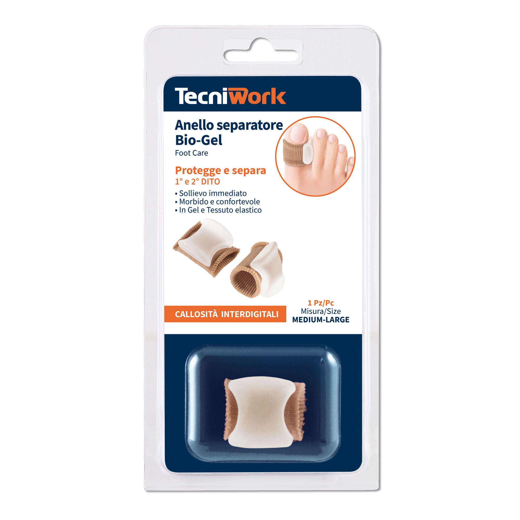 Tecniwork Anneau d'orteil en tissu de gel polymère Bio-Gel taille Medium/Large 1 pc