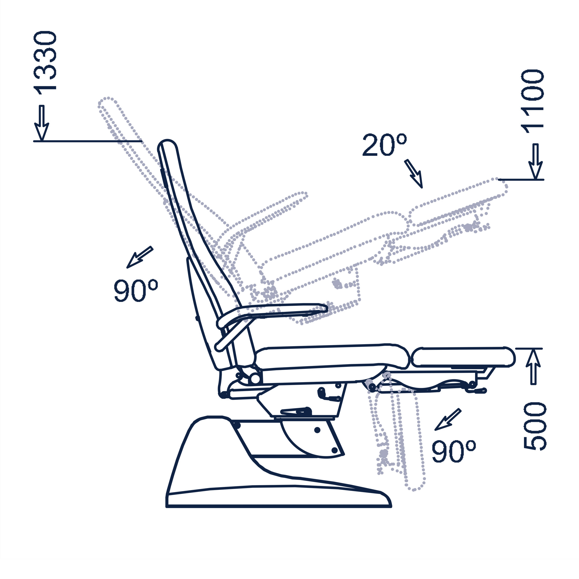 Penta 1-motor electric reclining foot care chair with pedal