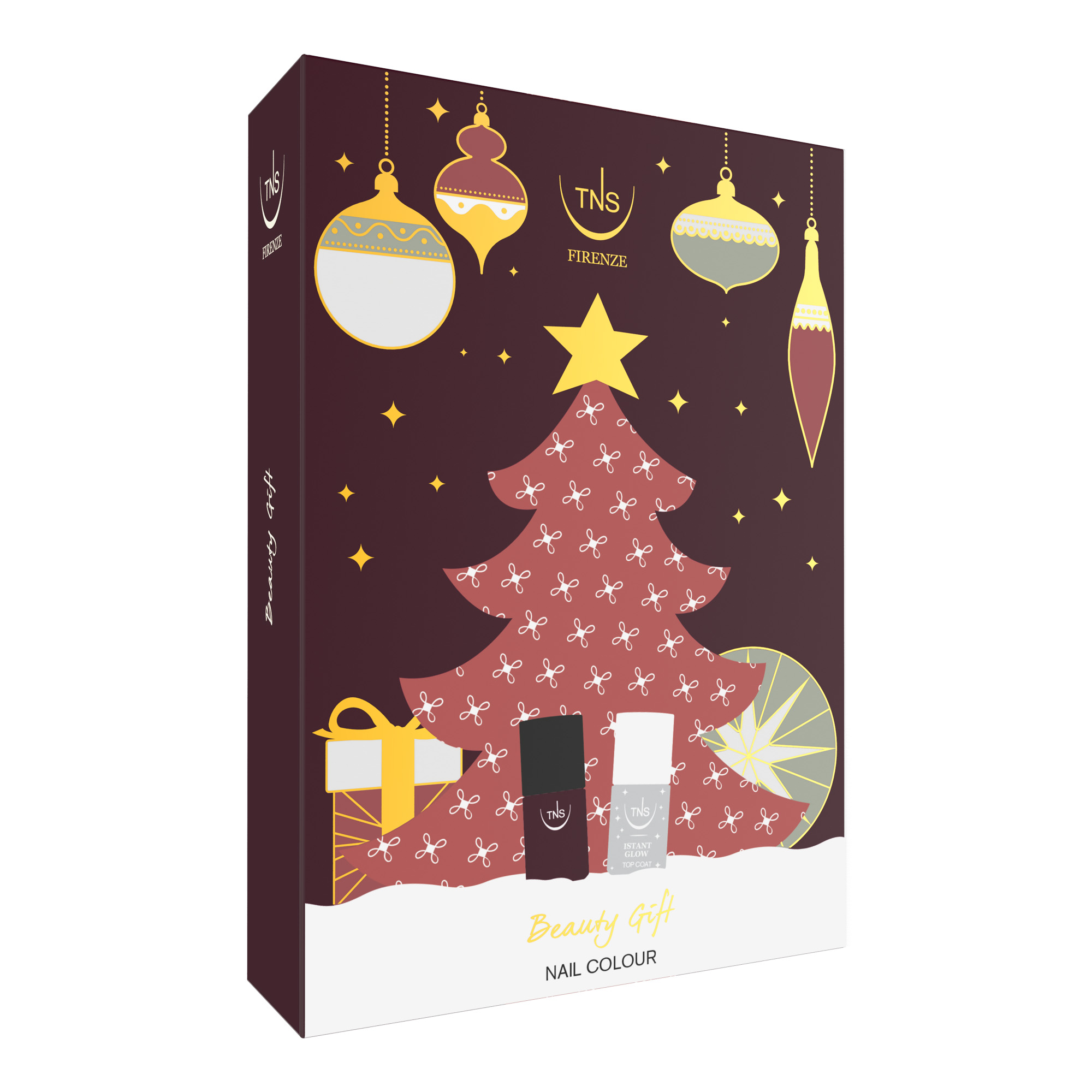 TNS Christmas Beauty Gift Geschenk-Set mit Bordeaux Nagellack und Instant Glow Top