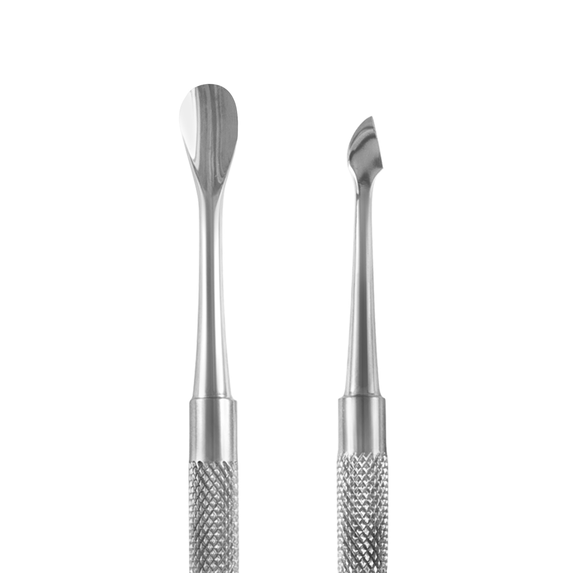 Professional stainless steel cuticle pusher with double concave and lanceolate tip