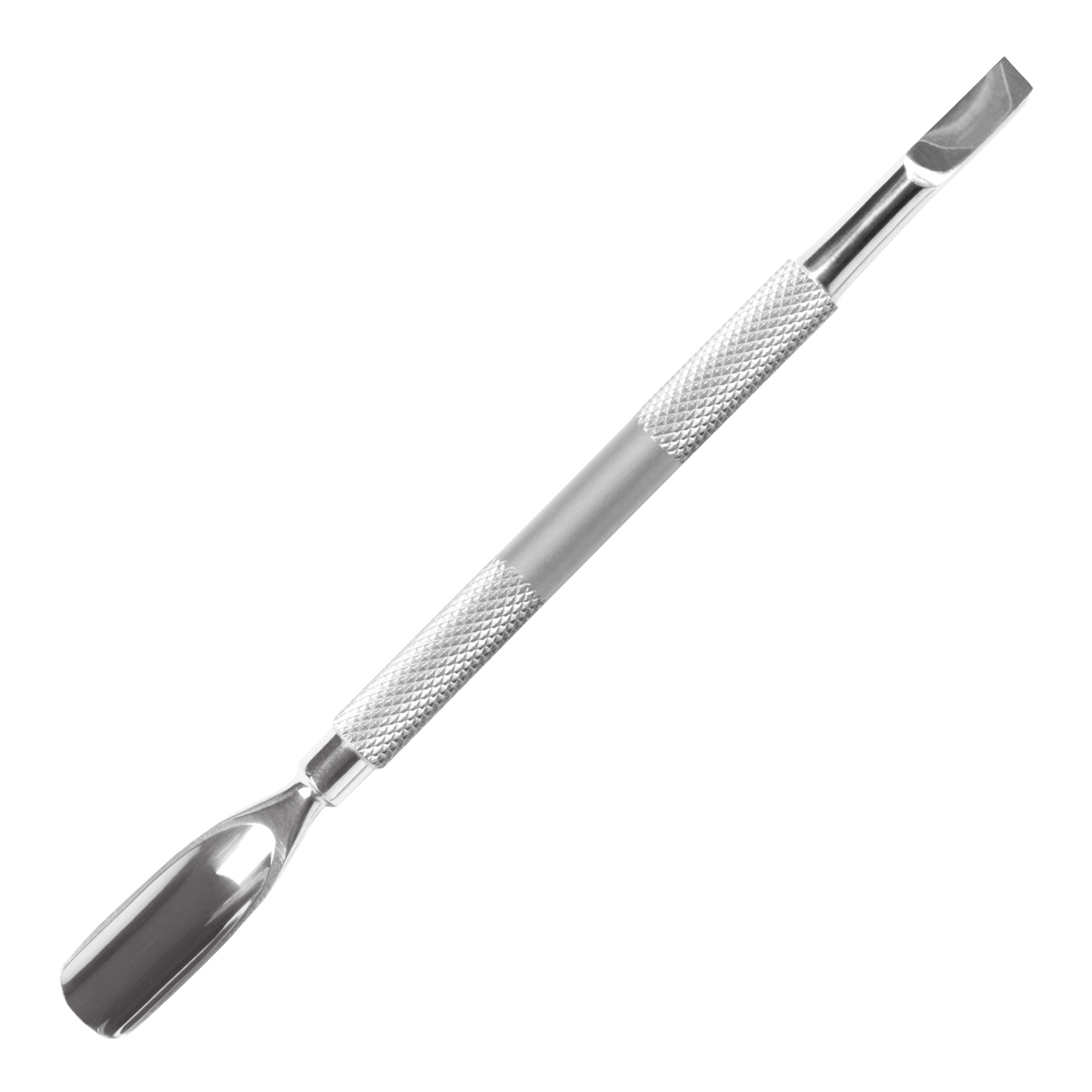 Professional stainless steel cuticle pusher with double concave and flat-rectangular tip