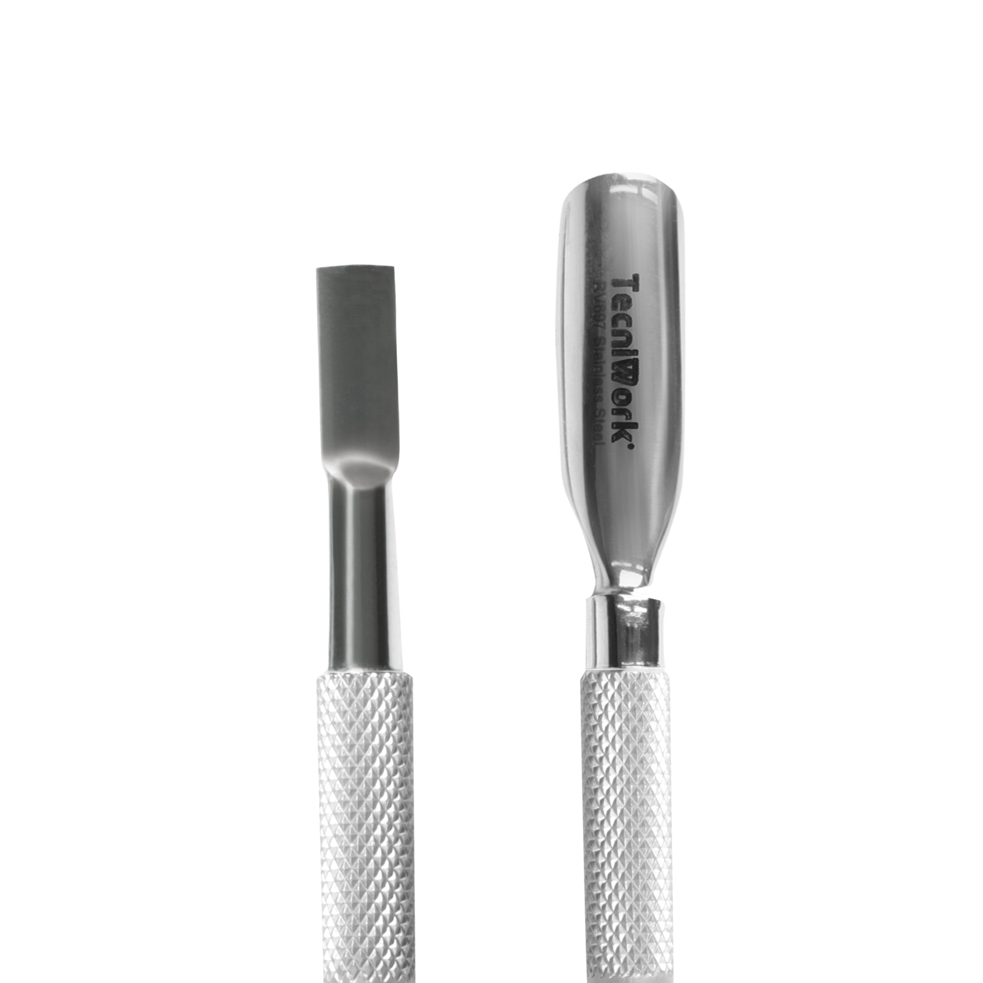 Professional stainless steel cuticle pusher with double concave and flat-rectangular tip