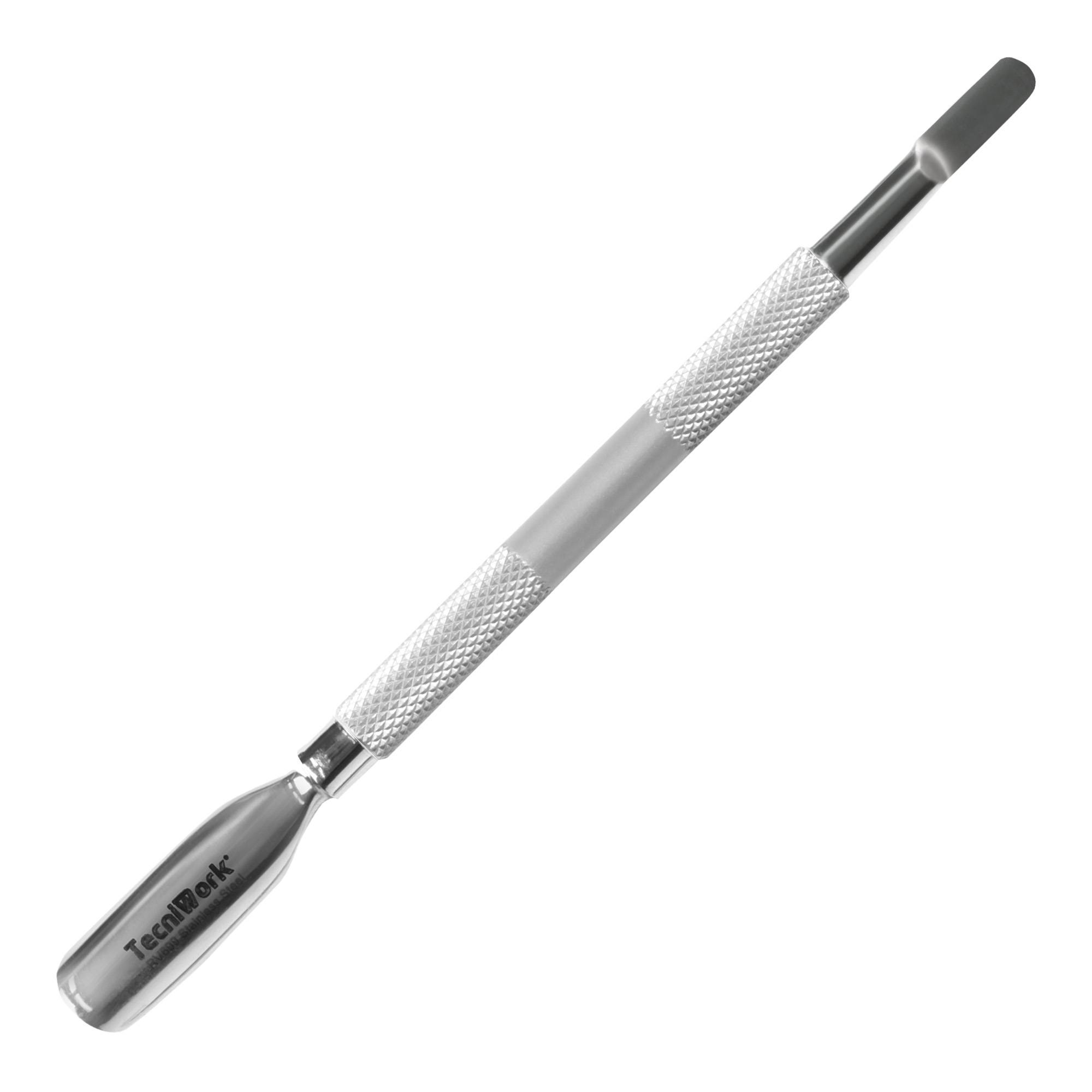 Professional stainless steel cuticle pusher with double concave and flat-rectangular tip