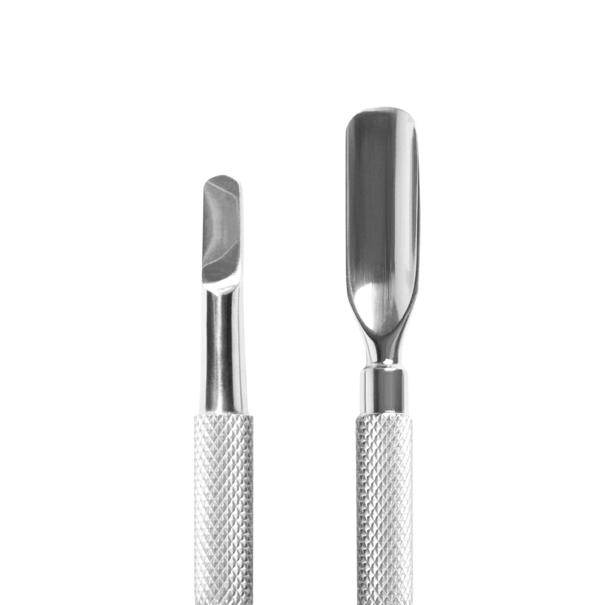 Professional stainless steel cuticle pusher with double concave and flat-rectangular tip