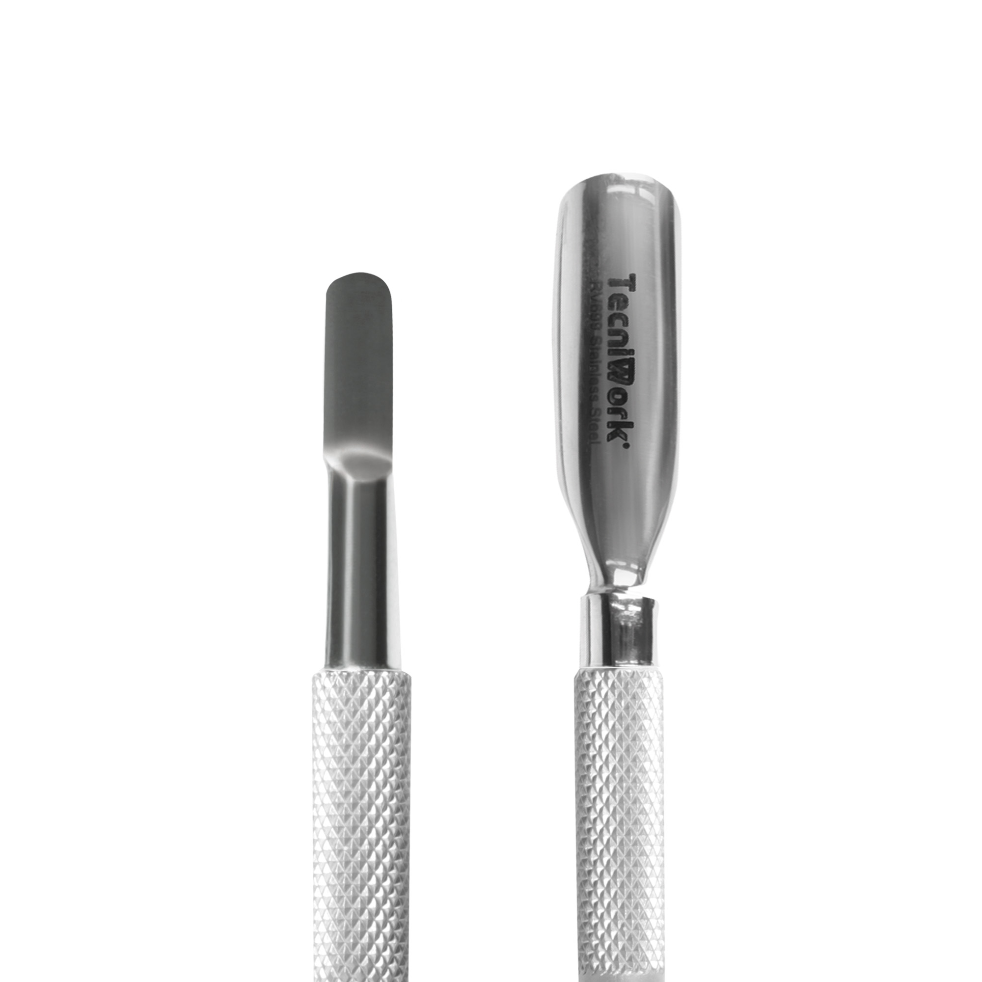 Professional stainless steel cuticle pusher with double concave and flat-rectangular tip