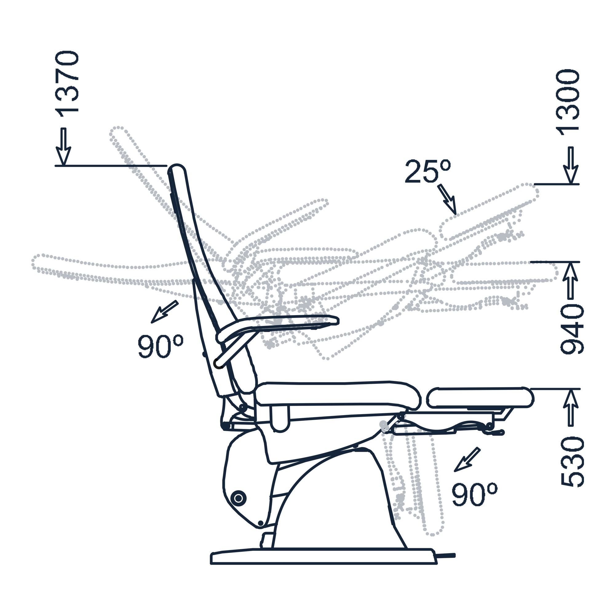 Omega-Sessel mit Kopfstütze und 3-motorigen elektrischen Bewegungen