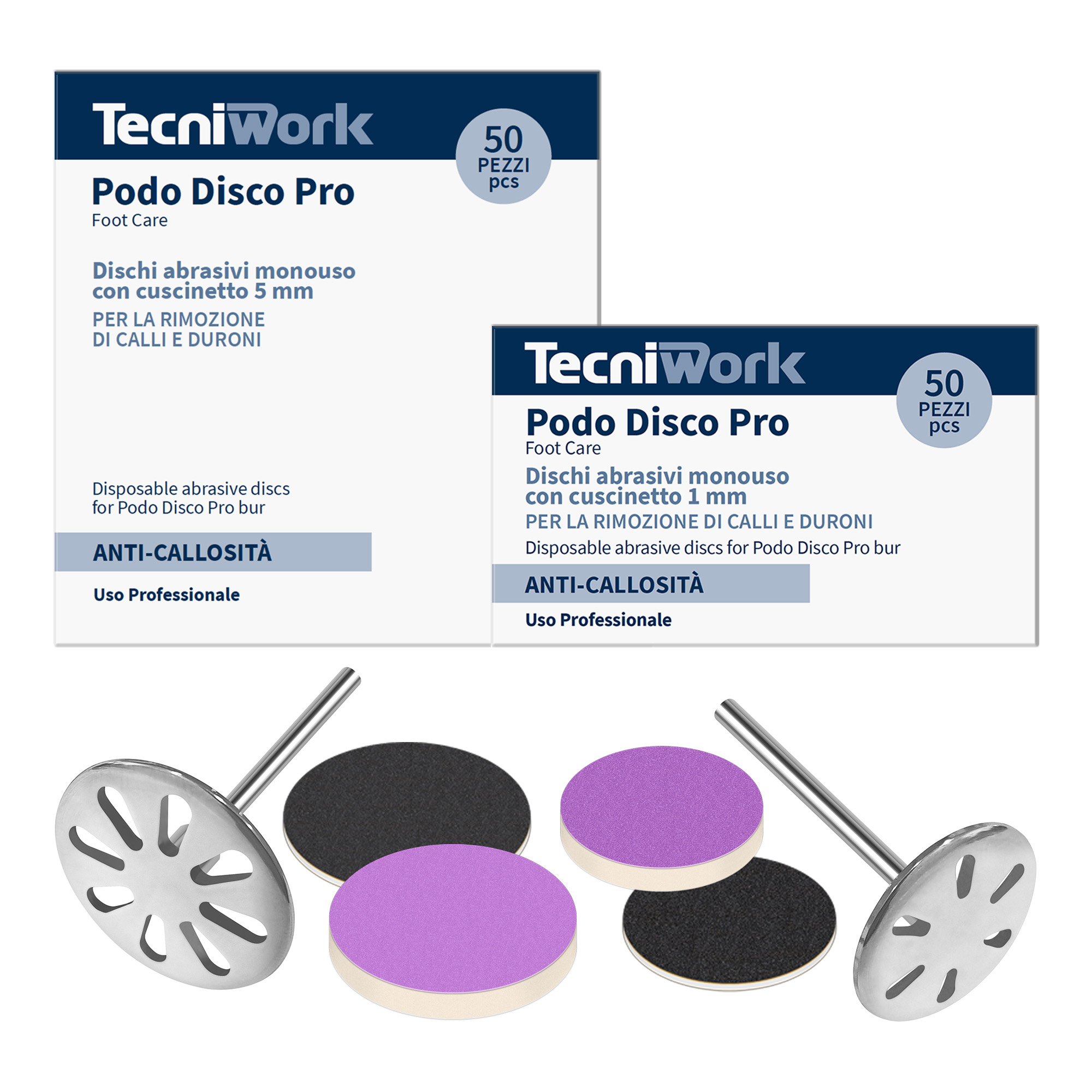 Try-it kit of Podo Disco Pro professional stainless steel mandrels and abrasive discs