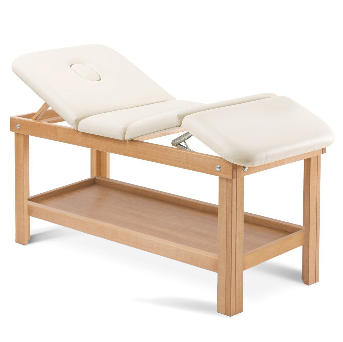 Table de soins en bois avec 2 articulations, un trou pour le visage et un plateau de table