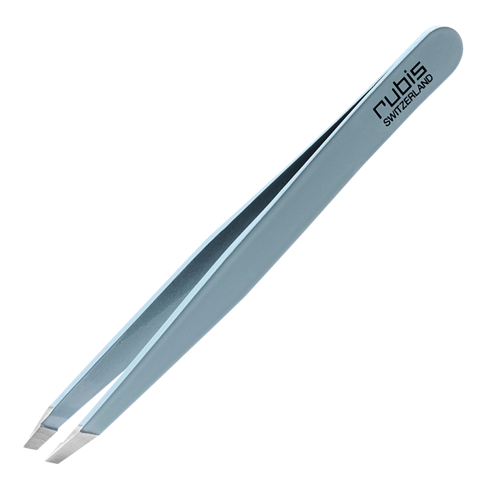 Rubis stainless steel tweezers with slant tip light blue