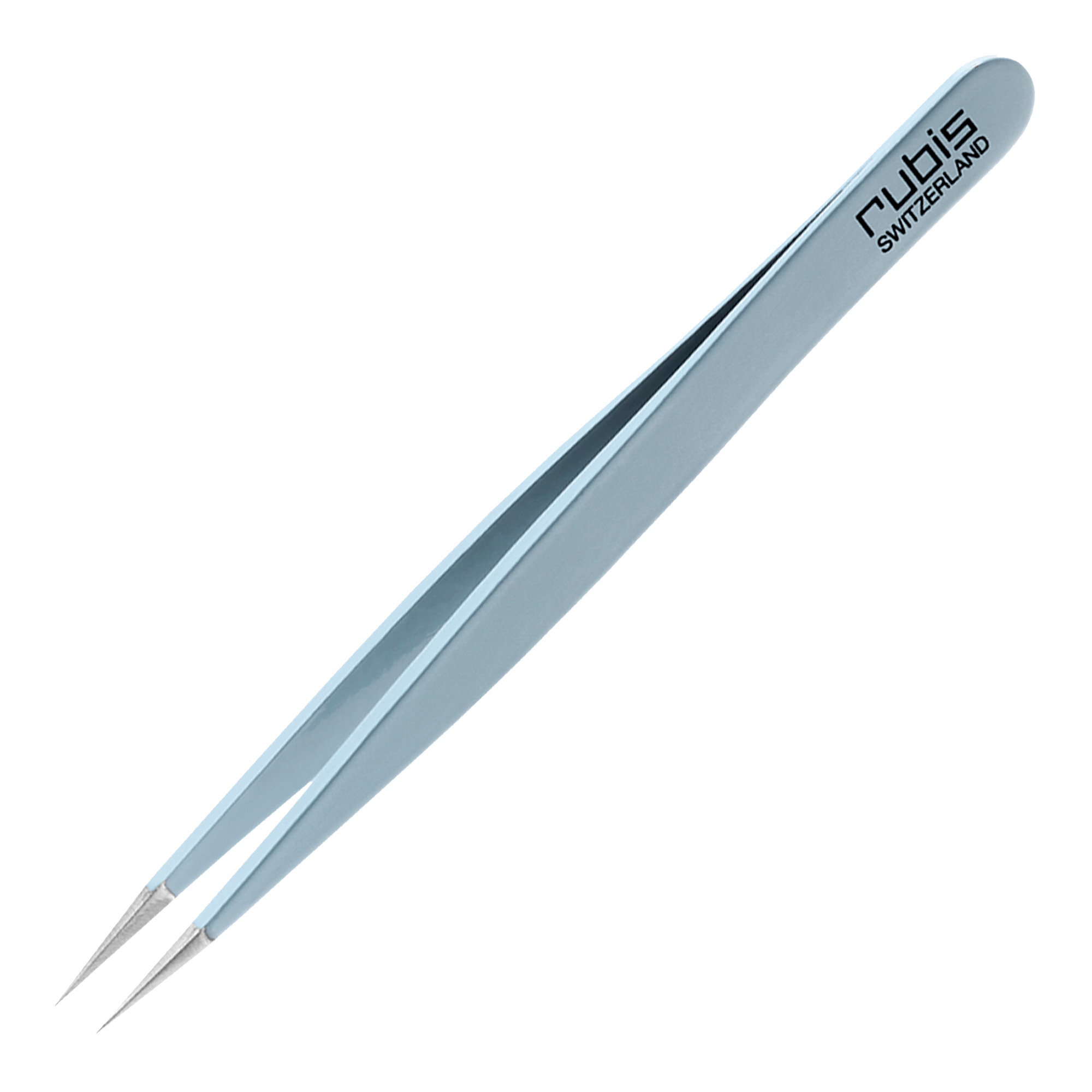 Rubis sharp-tipped stainless steel tweezers light blue