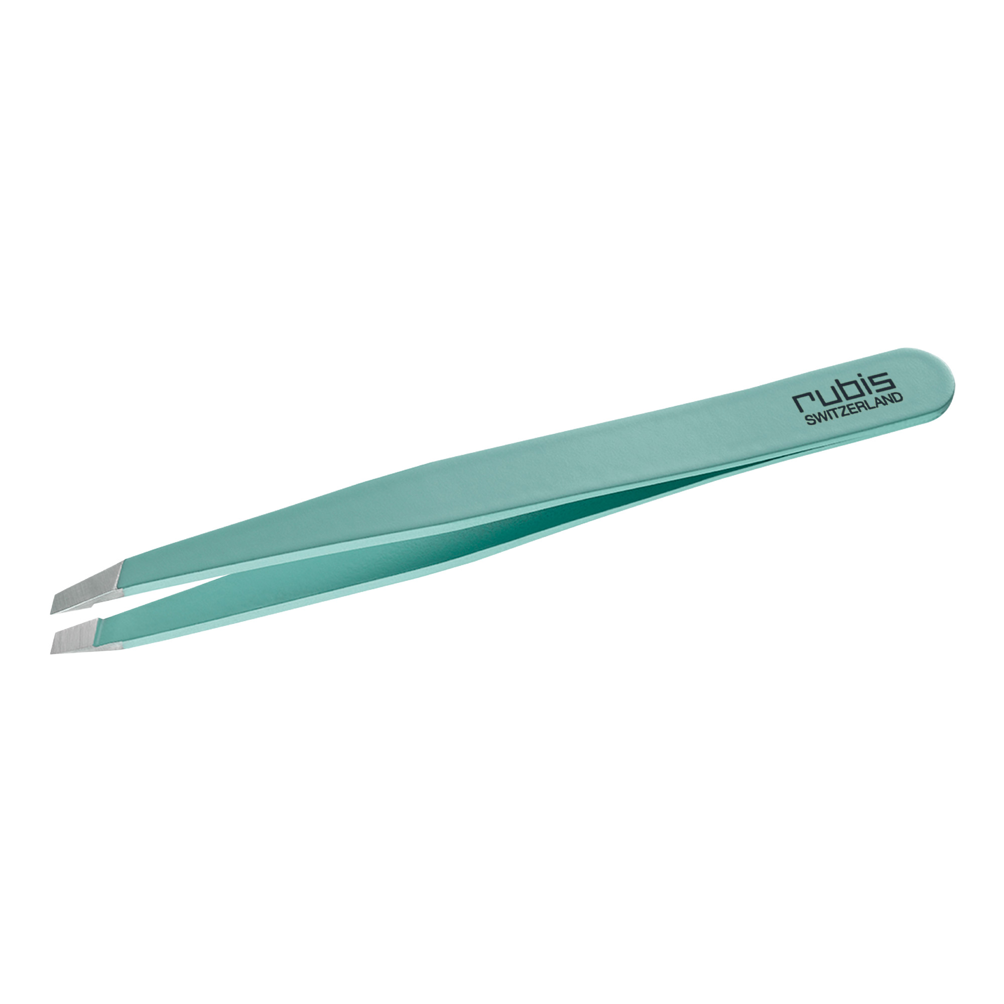 Rubis stainless steel tweezers with oblique tip water green colour