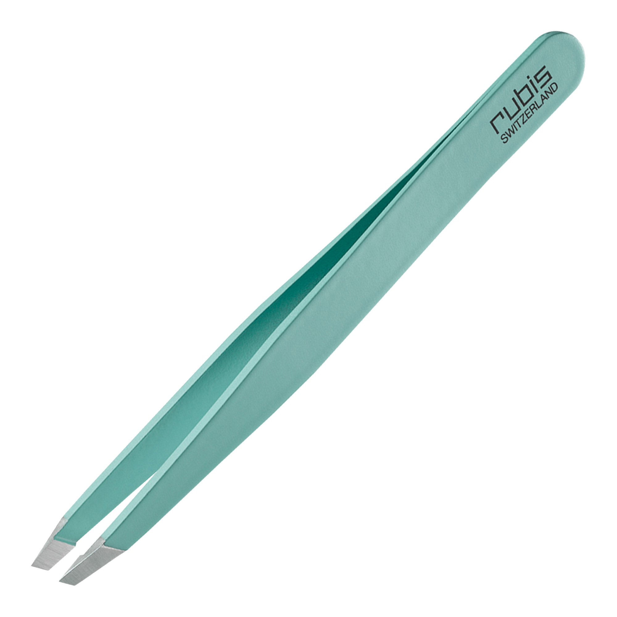 Rubis stainless steel tweezers with oblique tip water green colour