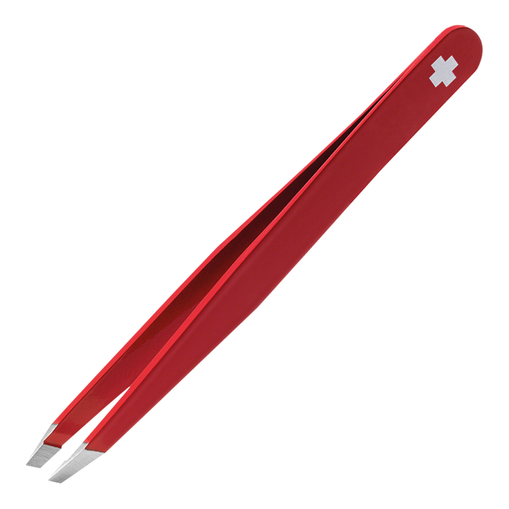 Rubis stainless steel tweezers with slant tip Swiss Cross red