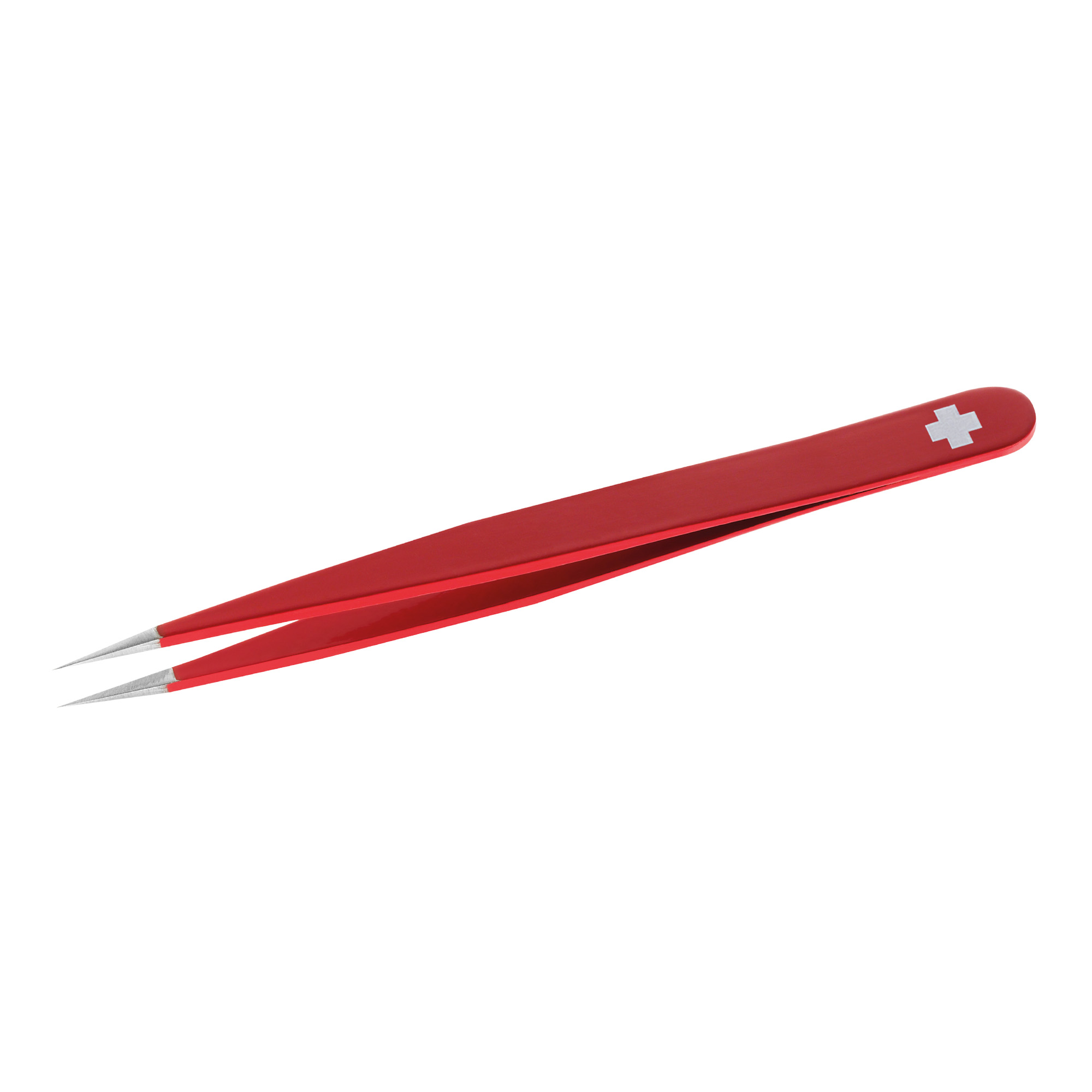 Rubis stainless steel tweezers with pointed tip Swiss Cross red