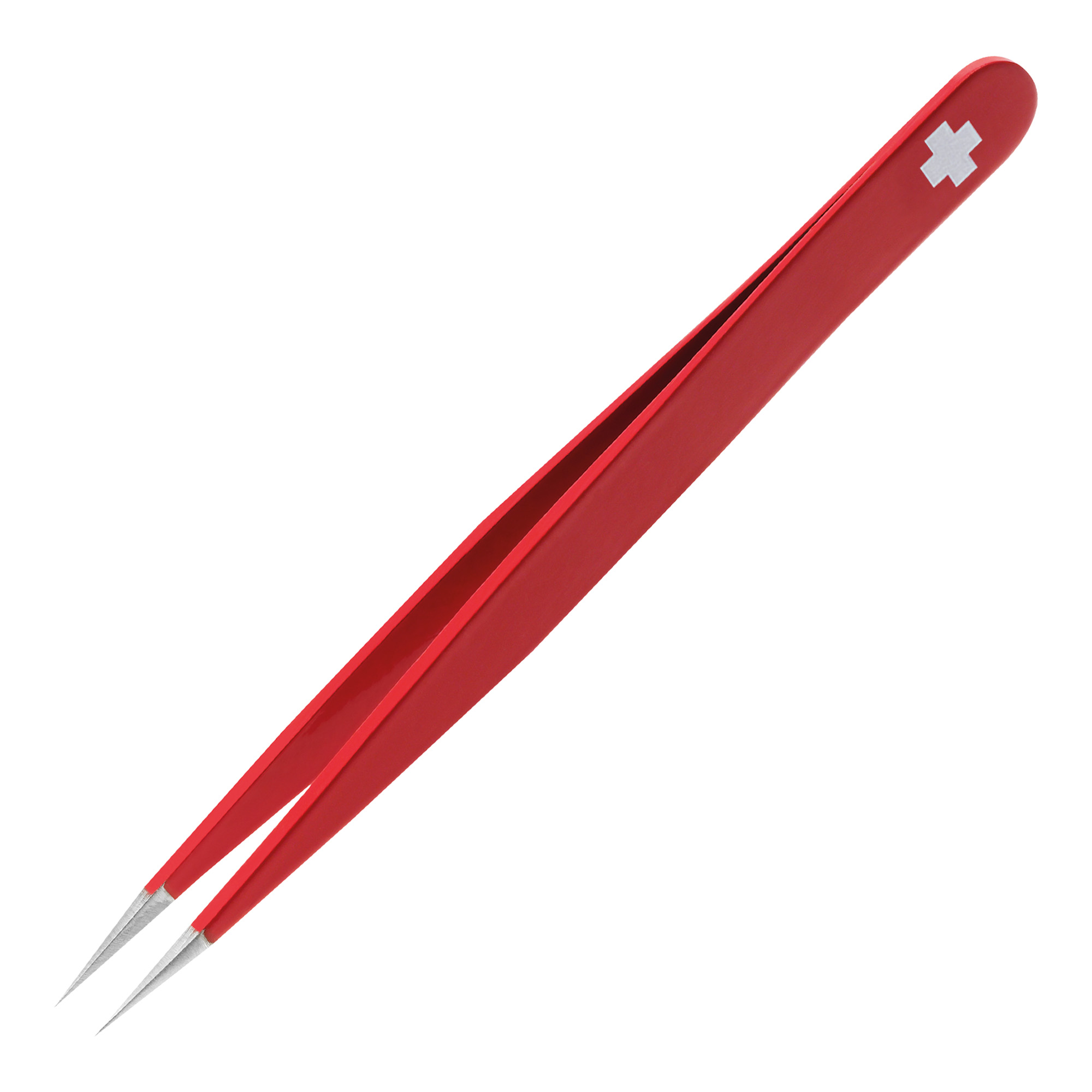 Rubis stainless steel tweezers with pointed tip Swiss Cross red
