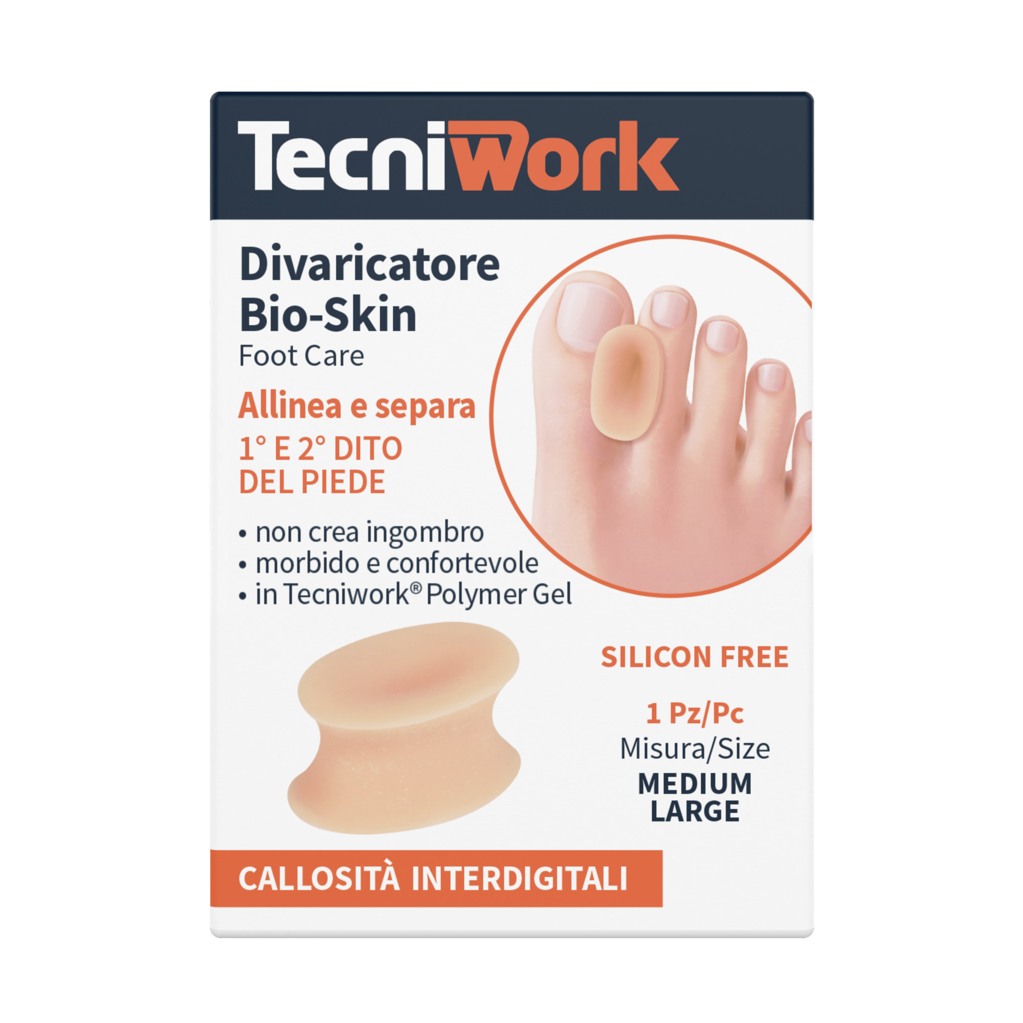 Zehenspreizer aus Tecniwork Polymer Gel hautfarben Bio-Skin Größe Medium/Large 1 Stück