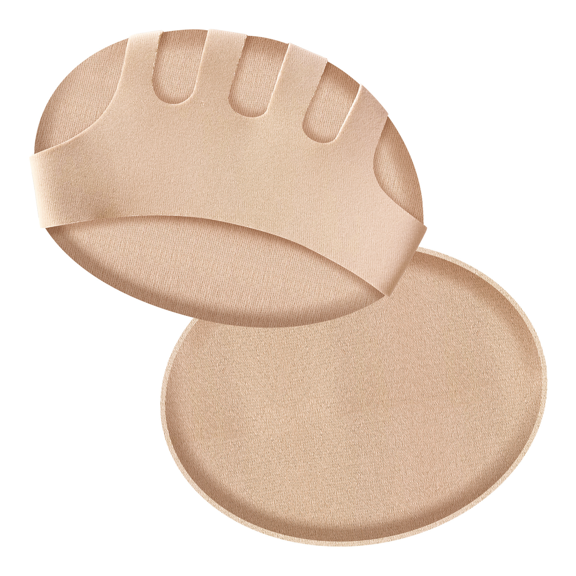 Forefoot comfort cushions in stretch fabric and gel