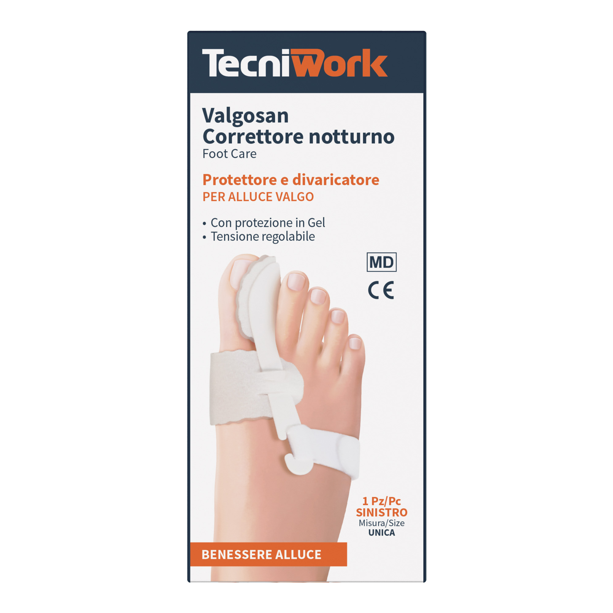 Correttore notturno per alluce valgo con protezione in gel per piede sinistro Valgosan 1 pz