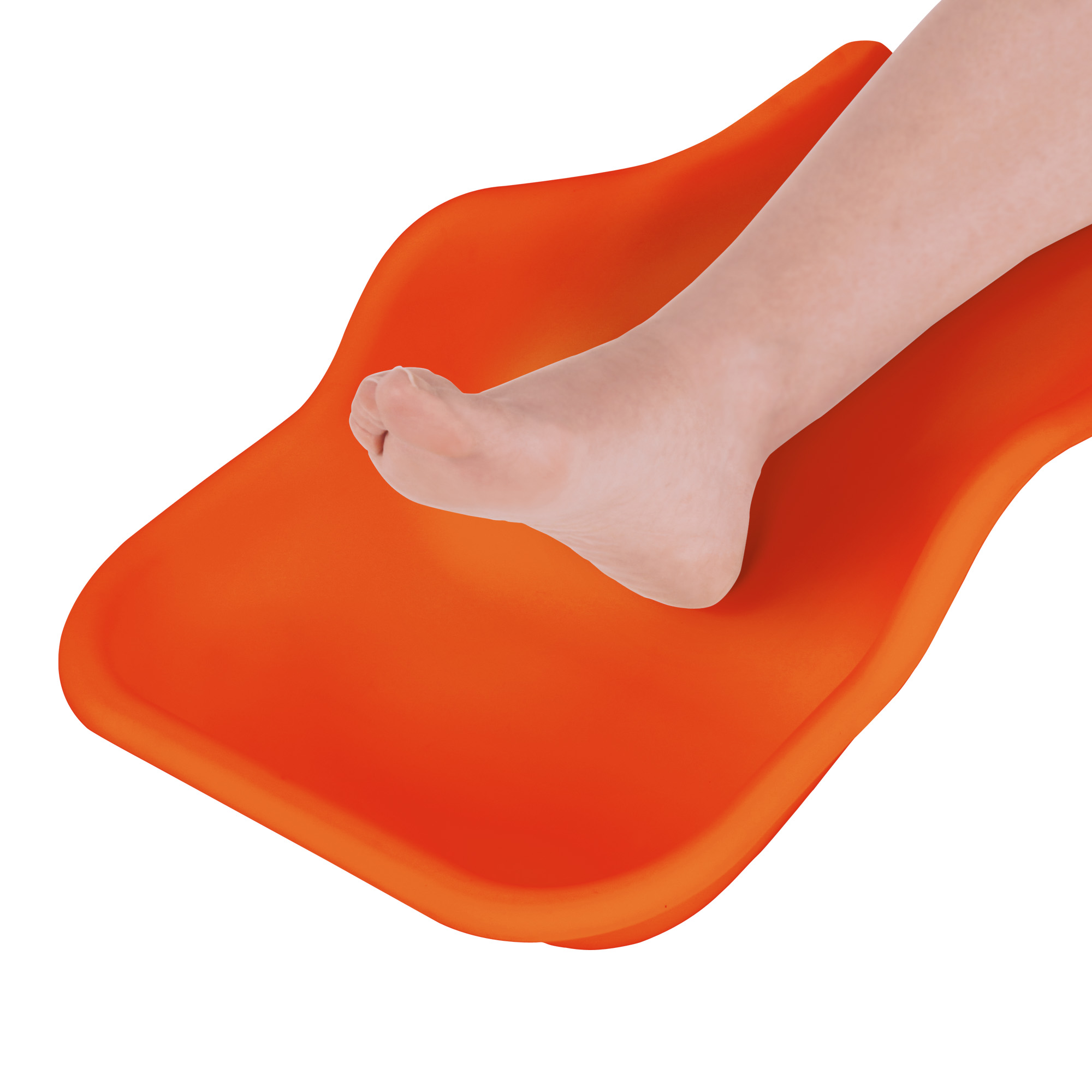 Flexible tray for the collection of pedicure residues on the foot orange