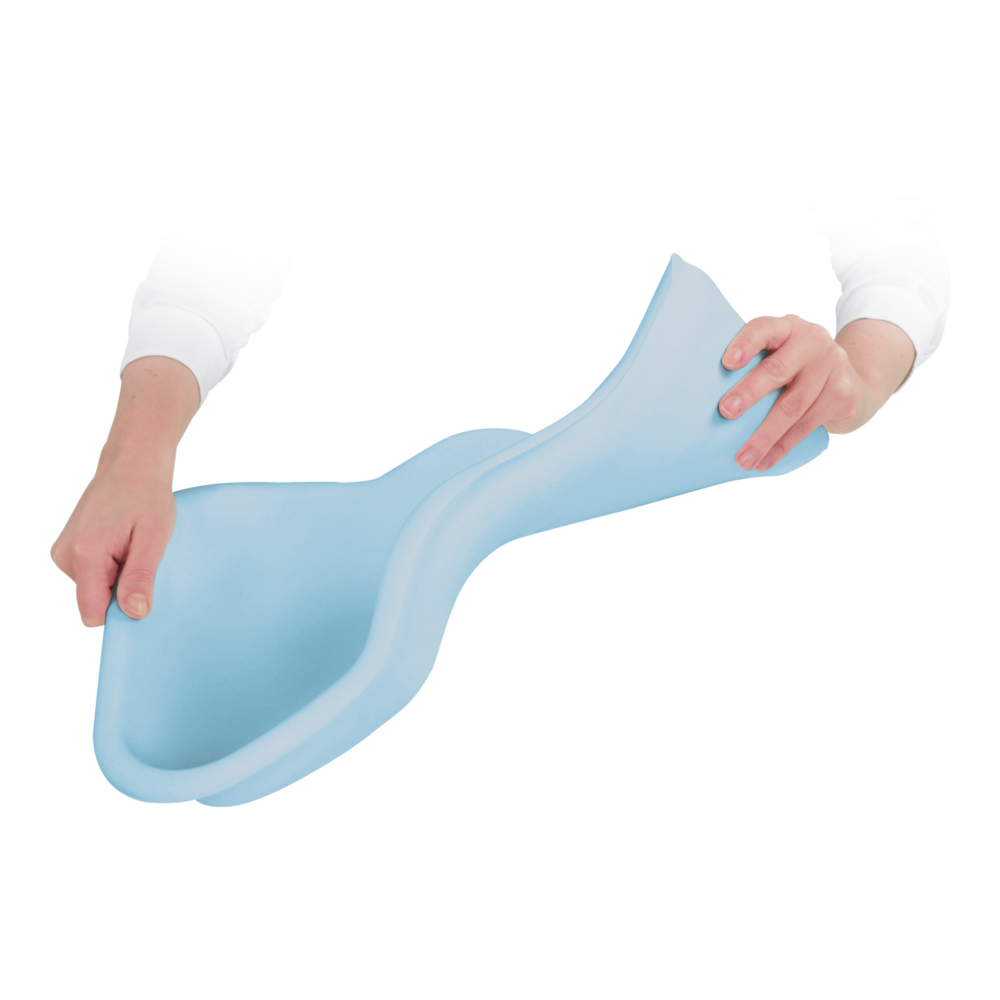 Flexible tray for the collection of pedicure residues on the foot light blue