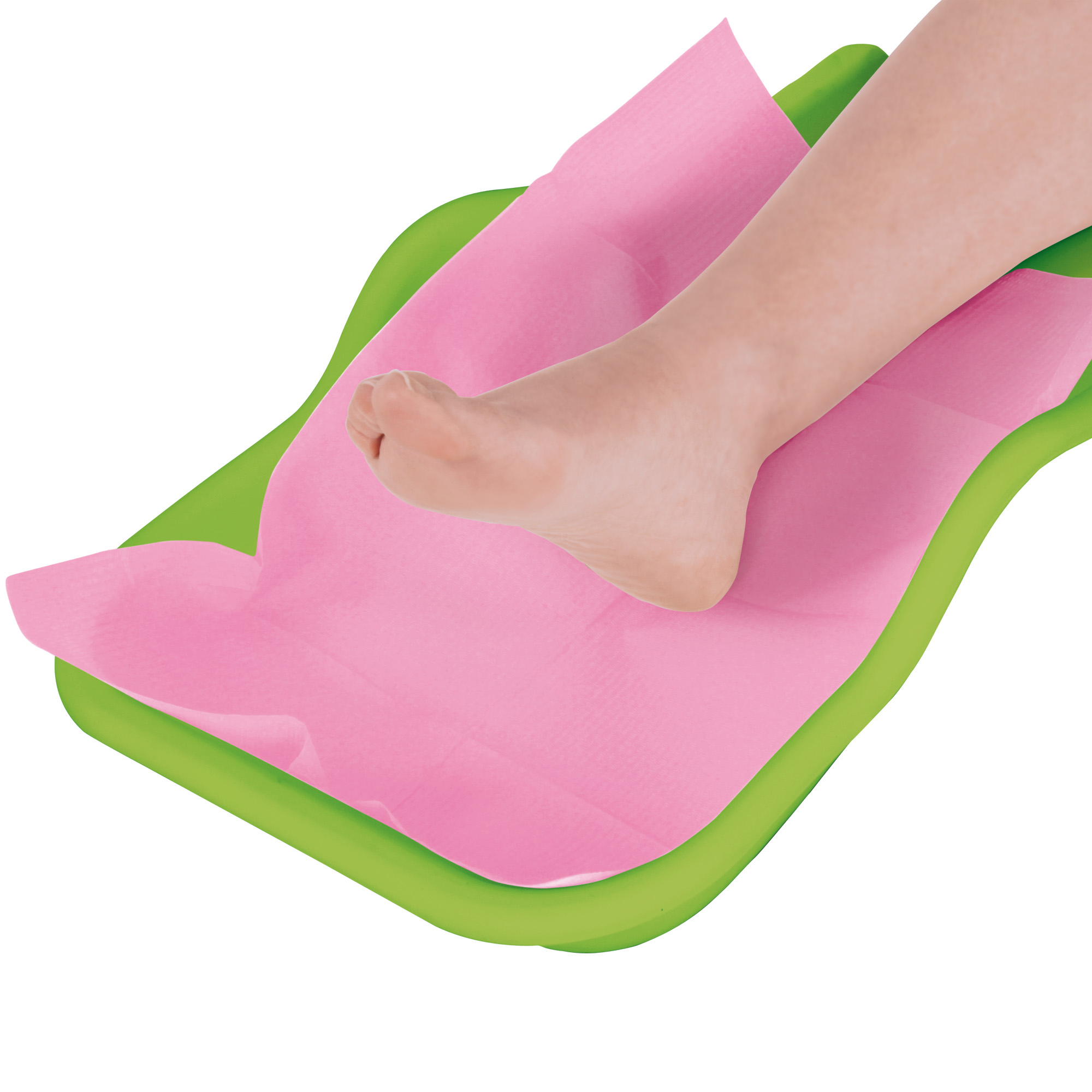 Flexible tray for the collection of pedicure residues on the foot lime green