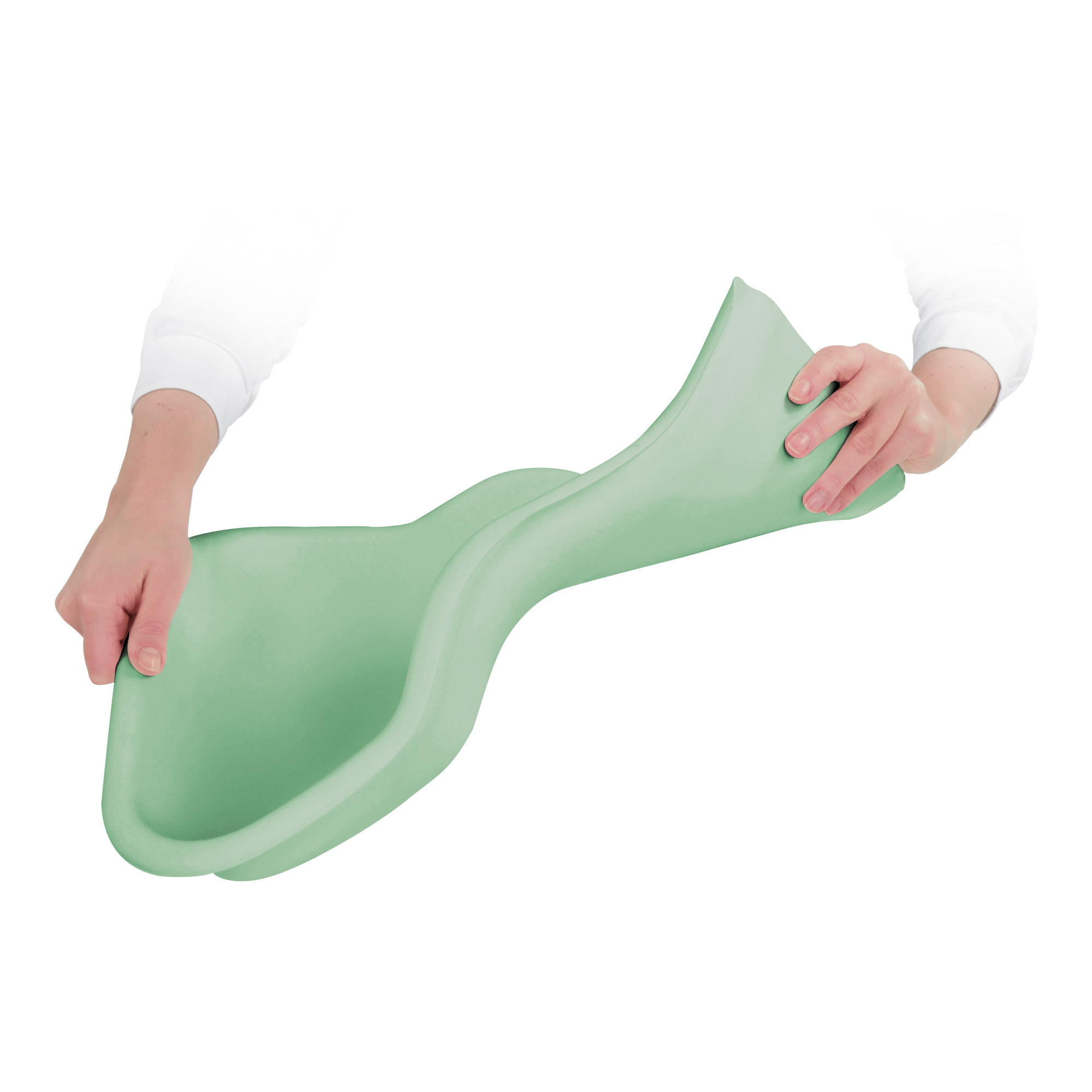 Flexible tray for the collection of pedicure residues on the foot mint green