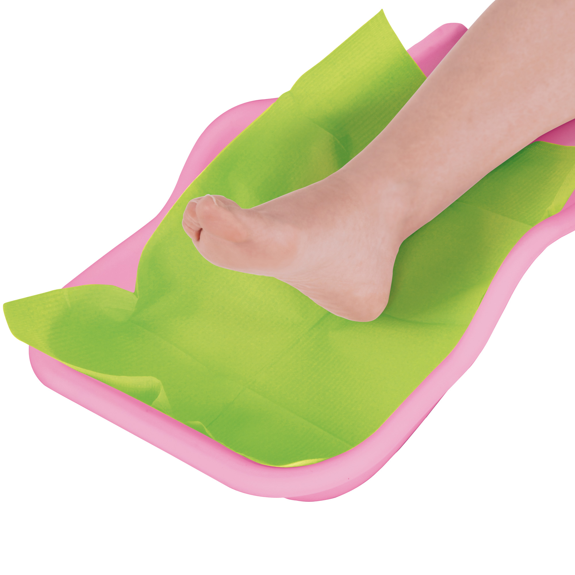 Flexible tray for the collection of pedicure residues on the foot pink