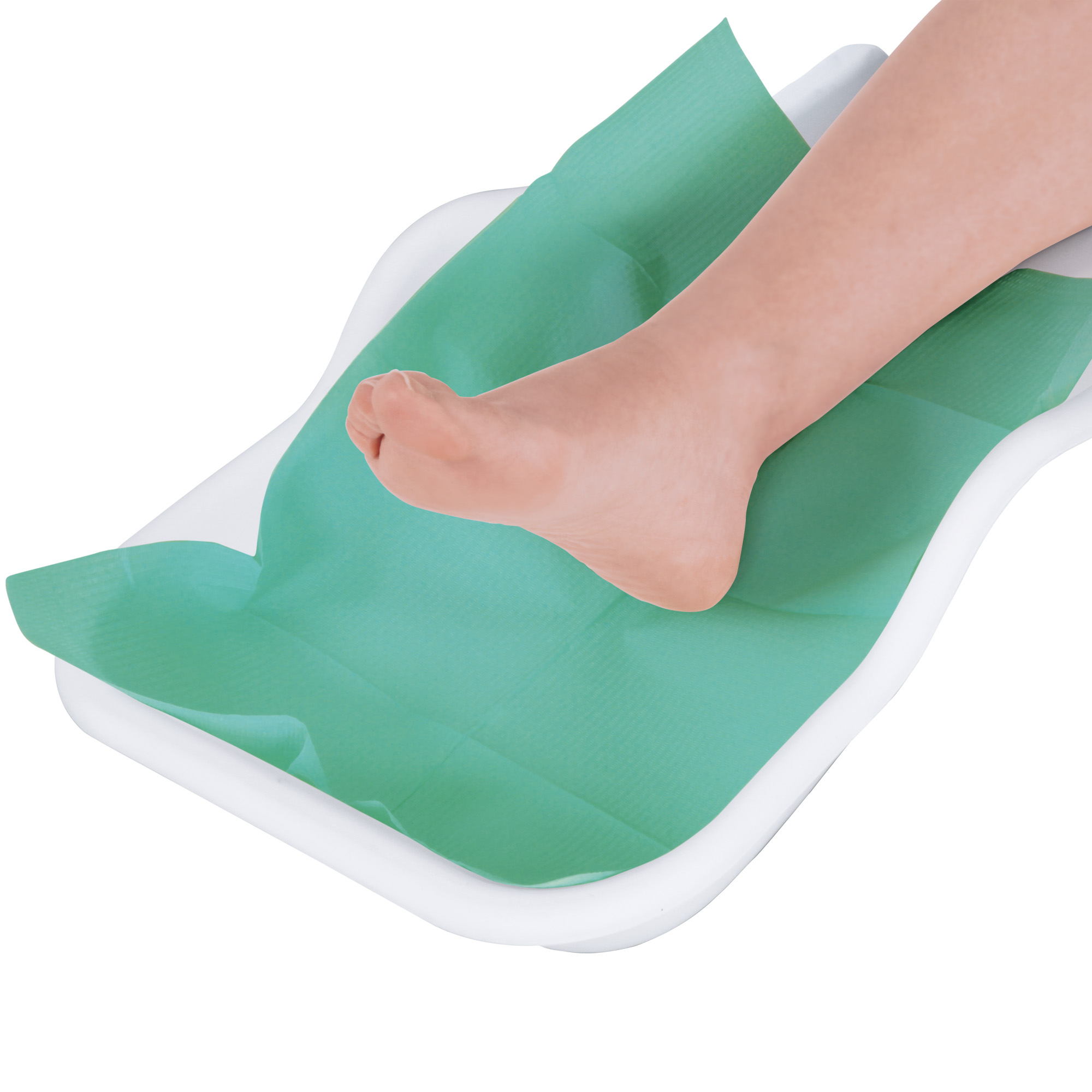 Flexible tray for the collection of pedicure residues on the foot white