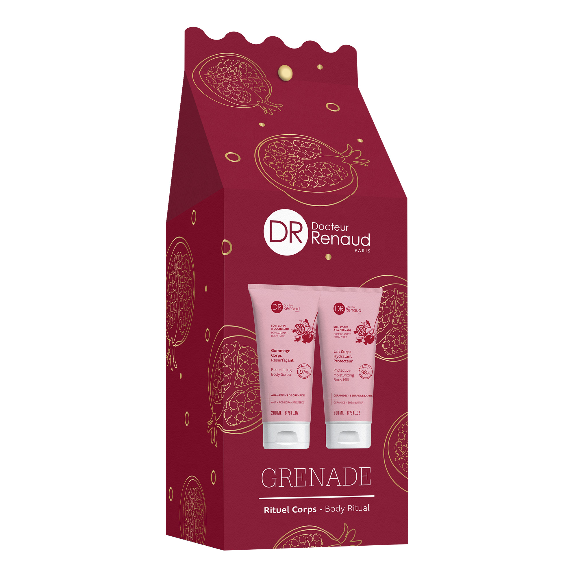 Cofanetto regalo con Scrub corpo 200 ml e Latte corpo 200 ml Linea idratante alla Melograna