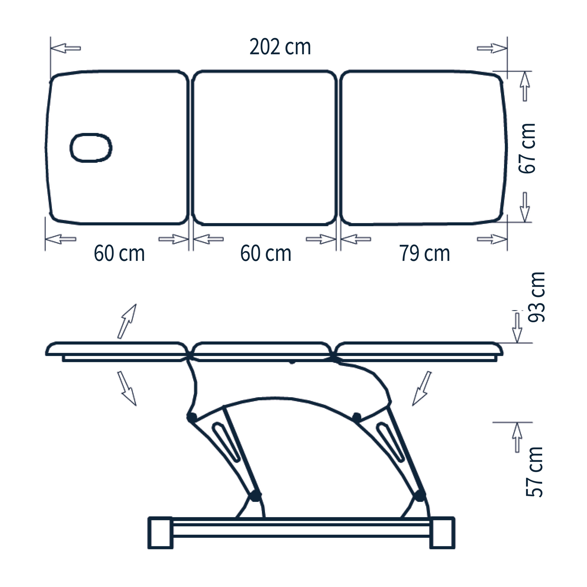 Massage table Vera 2 with two joints