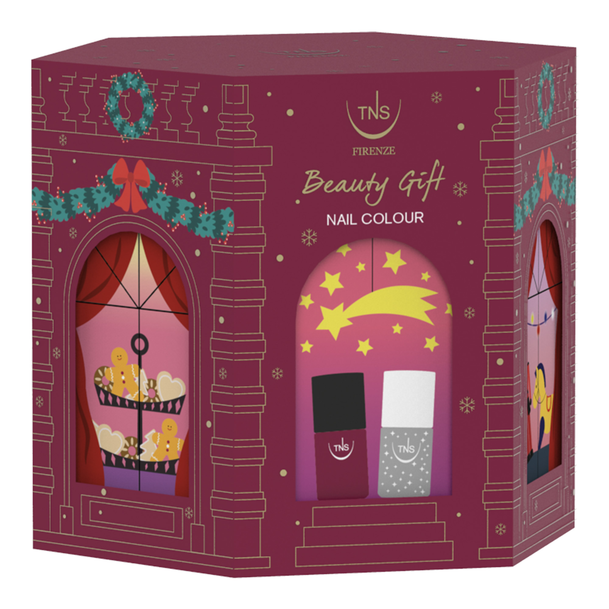 Christmas Beauty Gift Set with Dark Bordeaux Nail Polish and Glitter Platinum Nail Polish TNS