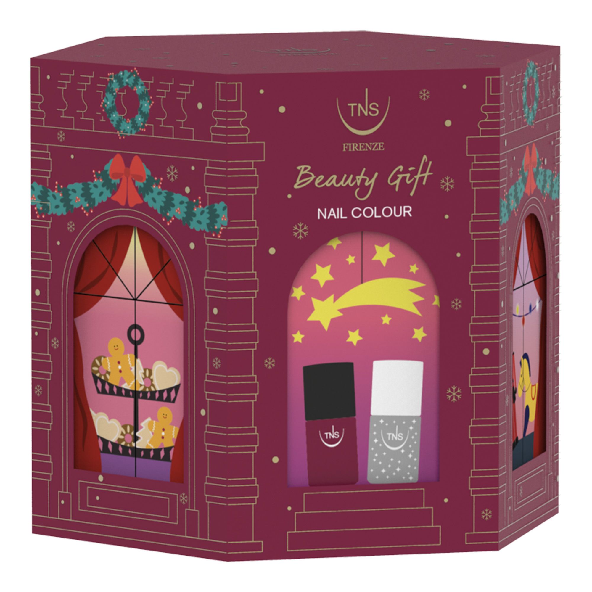 Weihnacht-Beauty-Geschenkset mit dunklem Bordeaux-Nagellack und Glitzer-Platin-Nagellack TNS