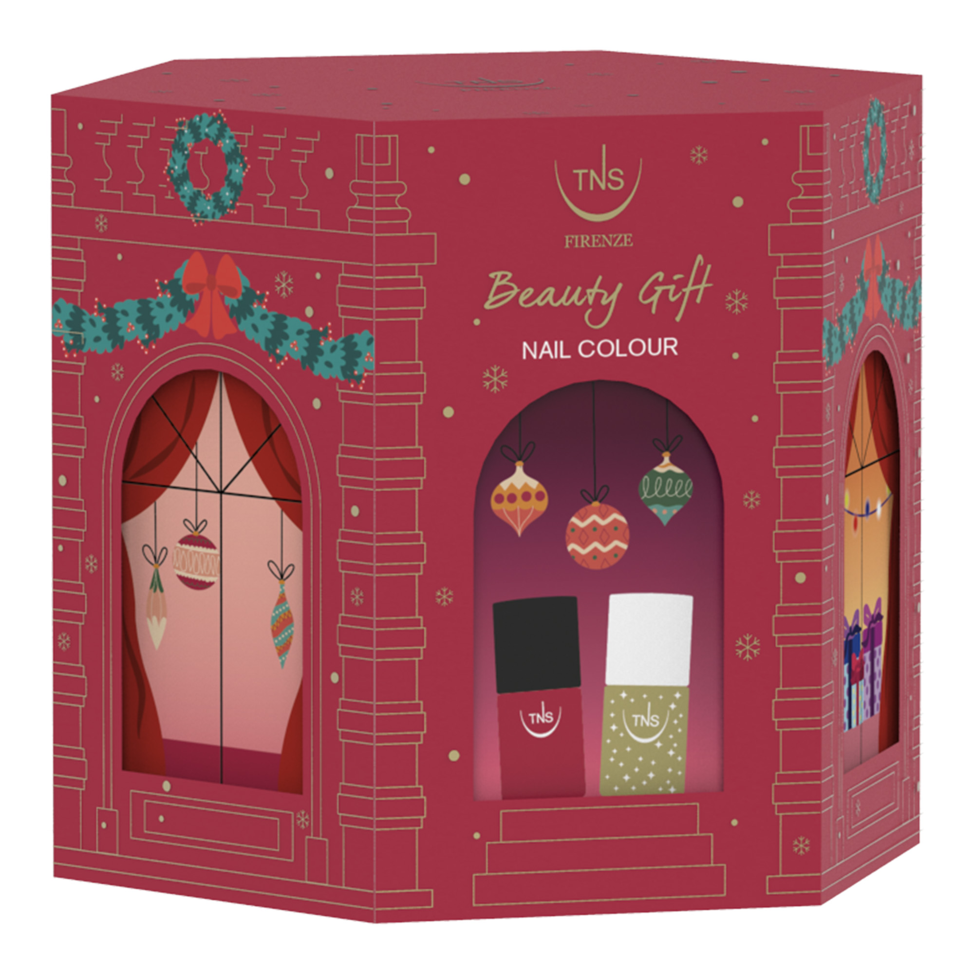 TNS Christmas Beauty Geschenk-Set mit dunkelrotem Nagellack und goldenem Glitzer-Nagellack